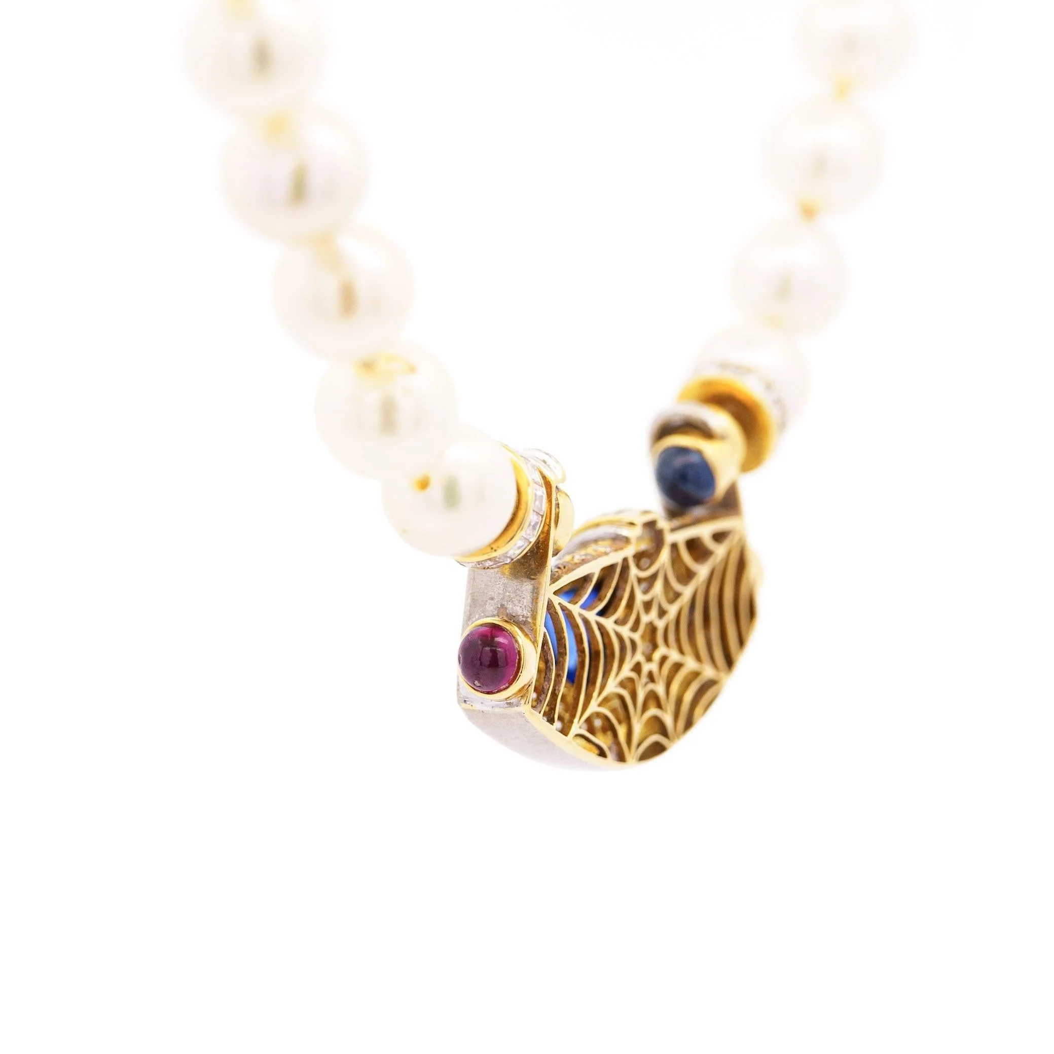 Vintage GIA Certified 5 Carat Heart Blue Sapphire, Diamond & Pearl Necklace - Image 3