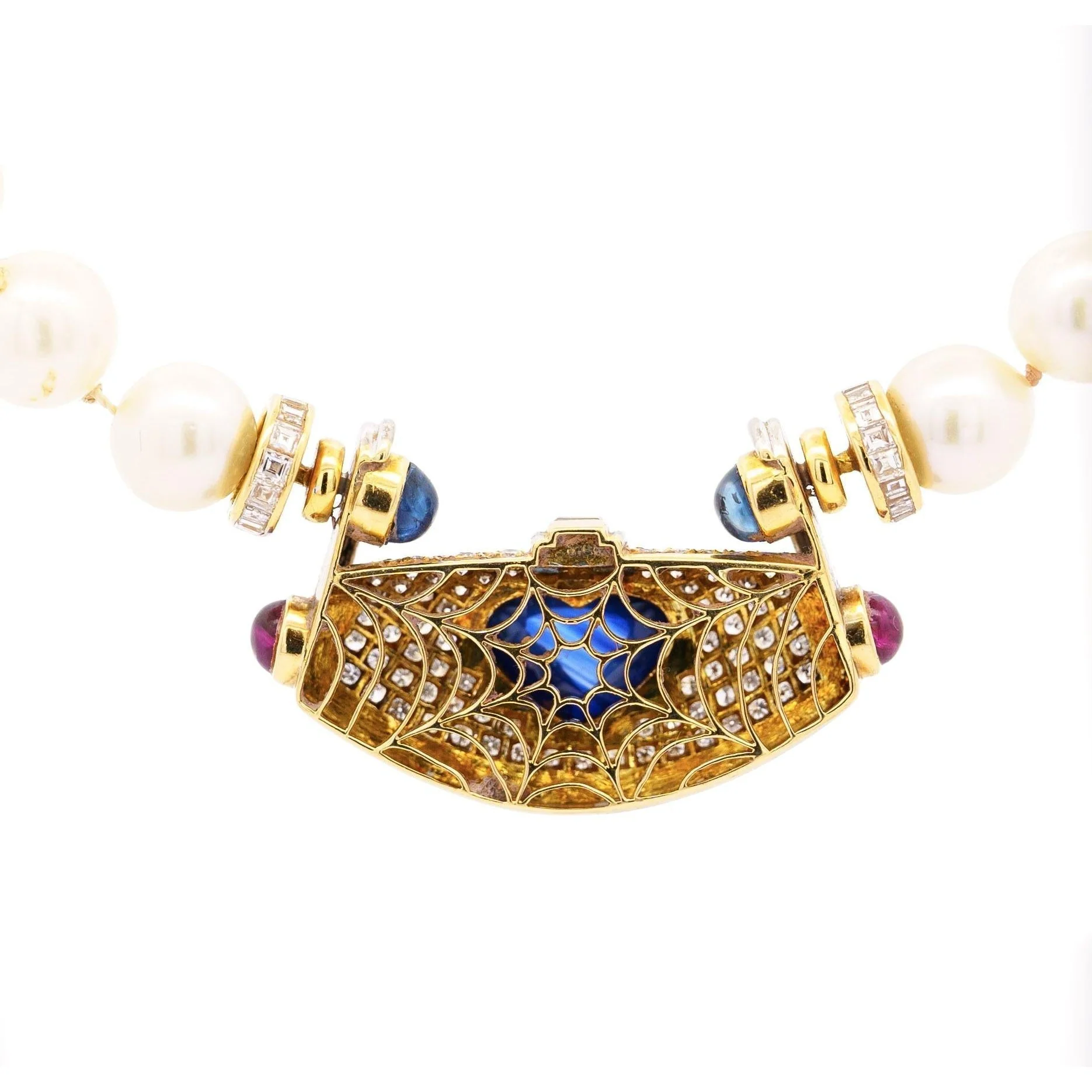 Vintage GIA Certified 5 Carat Heart Blue Sapphire, Diamond & Pearl Necklace - Image 4