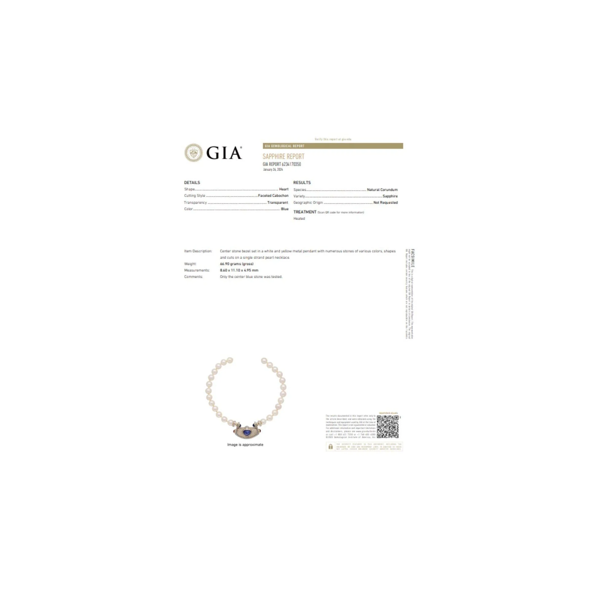 Vintage GIA Certified 5 Carat Heart Blue Sapphire, Diamond & Pearl Necklace - Image 9