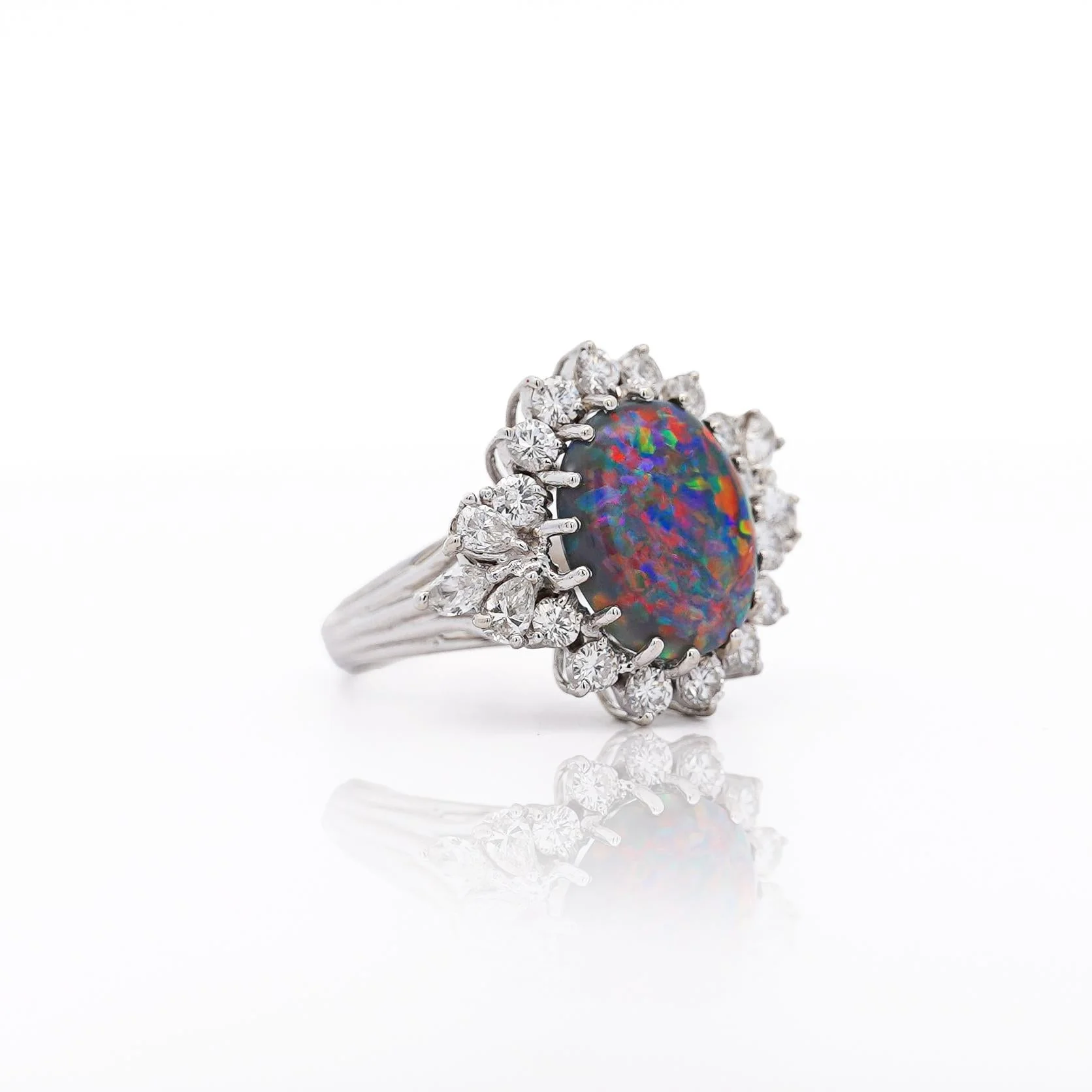 Vintage GIA Certified Black Opal Mixed Cut Diamond Halo 14K Cocktail Ring - Image 3