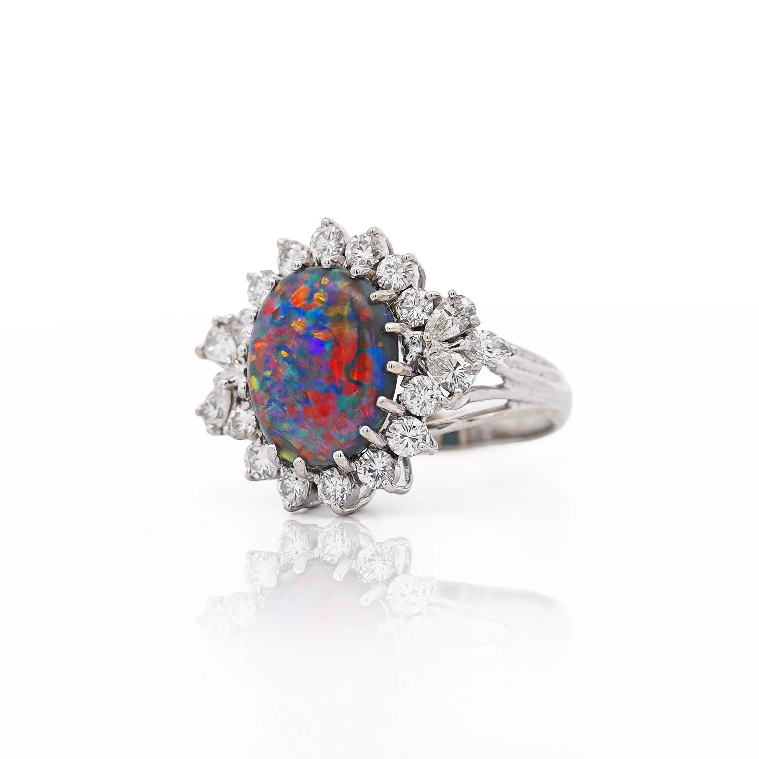 Vintage GIA Certified Black Opal Mixed Cut Diamond Halo 14K Cocktail Ring - Image 4