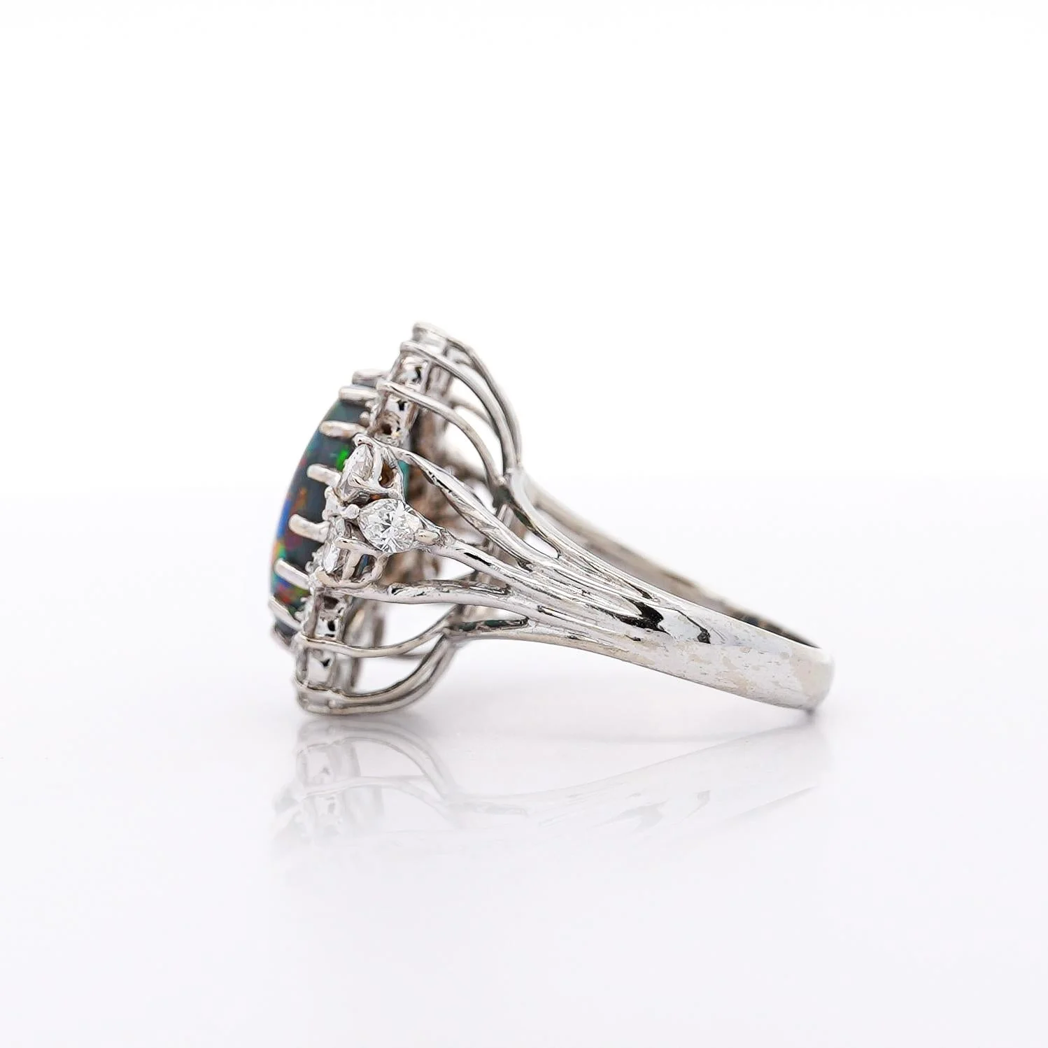 Vintage GIA Certified Black Opal Mixed Cut Diamond Halo 14K Cocktail Ring - Image 5