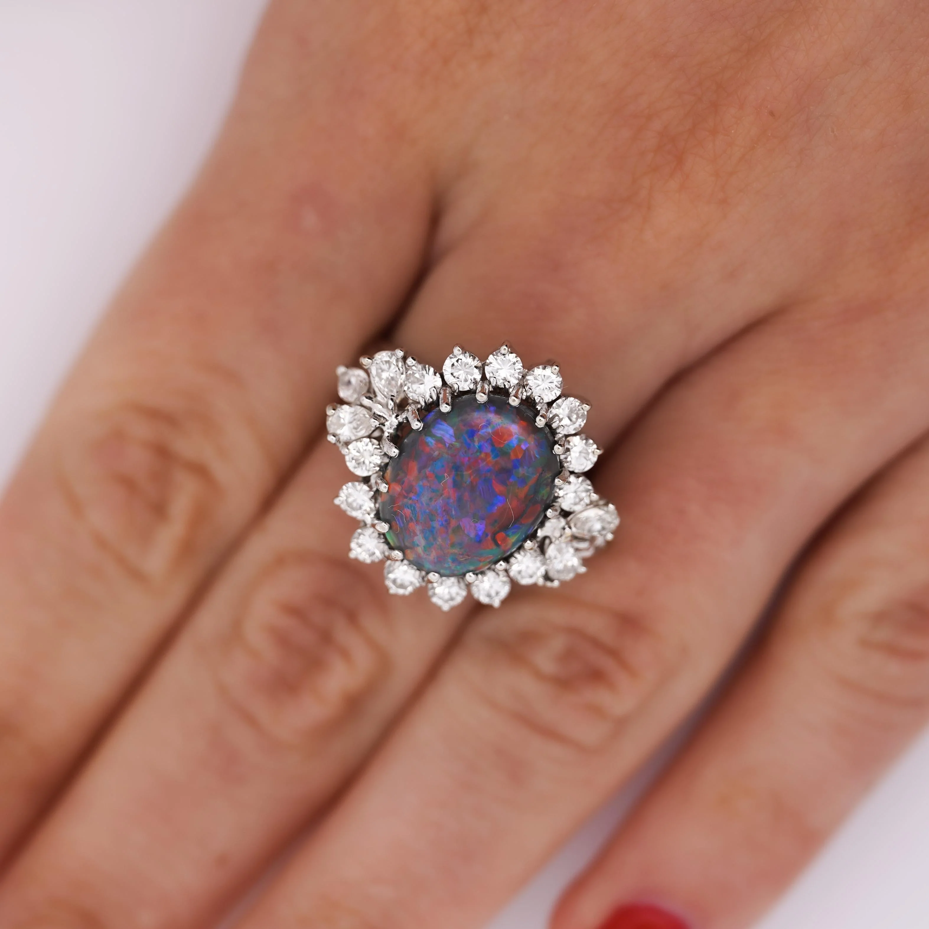 Vintage GIA Certified Black Opal Mixed Cut Diamond Halo 14K Cocktail Ring - Image 8