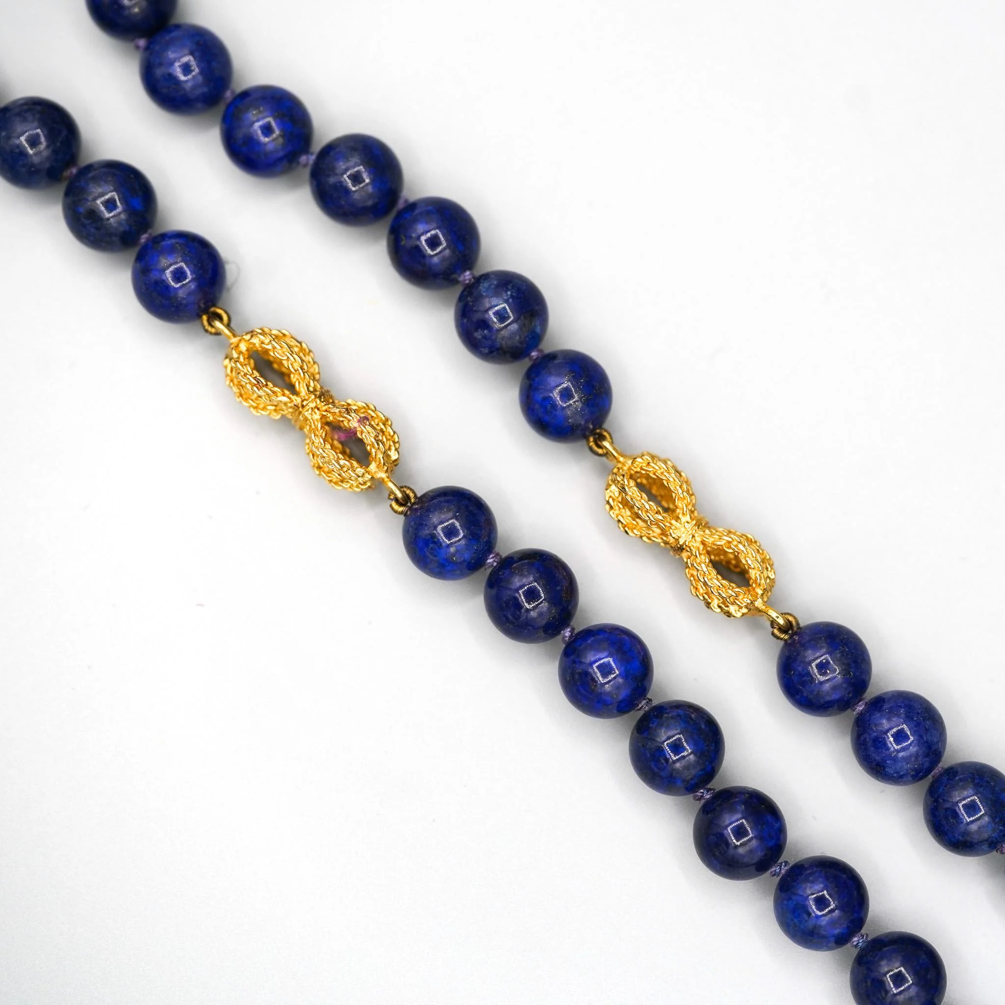 Vintage GIA Certified Lapis Lazuli 18K Gold Bead Necklace - Image 5