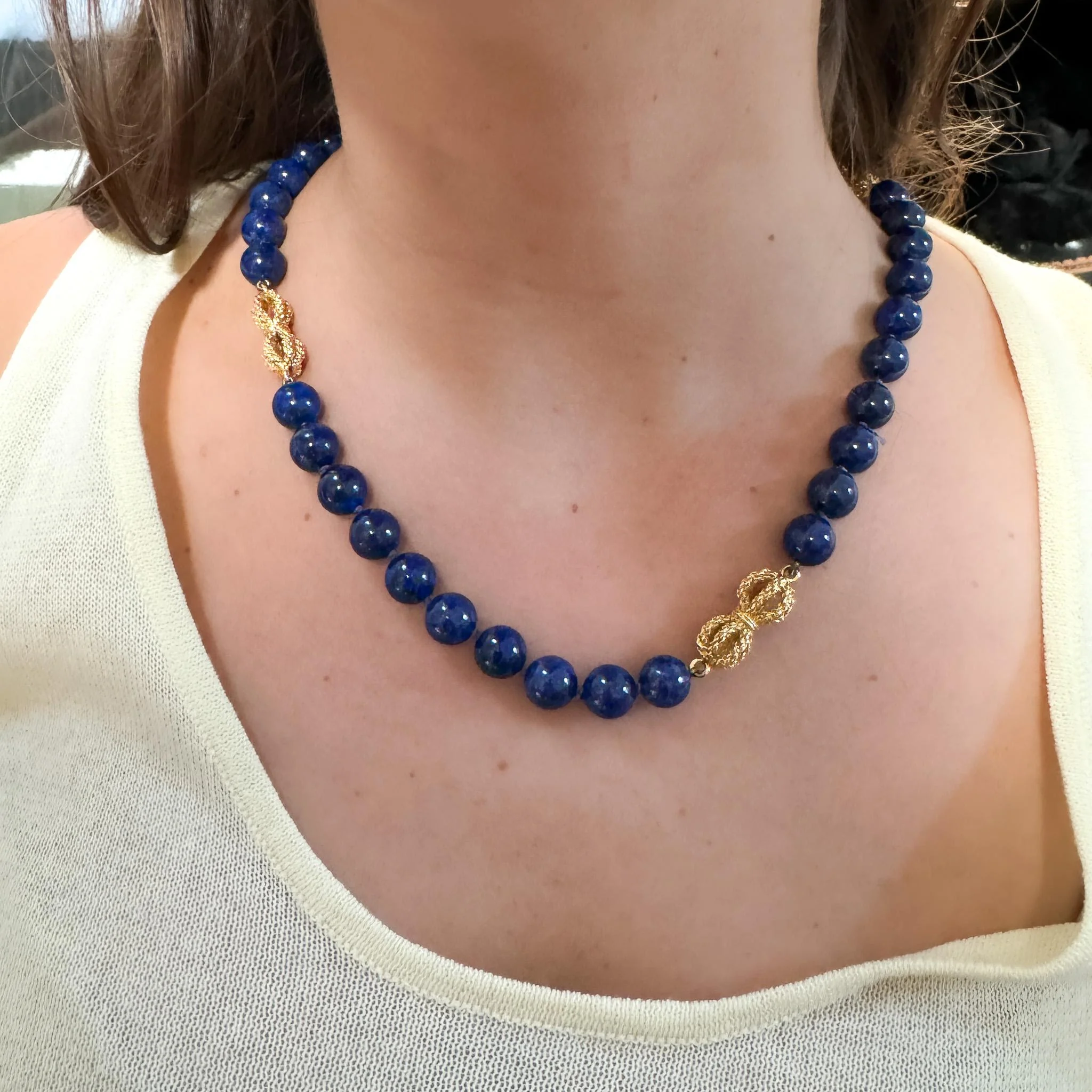 Vintage GIA Certified Lapis Lazuli 18K Gold Bead Necklace - Image 7