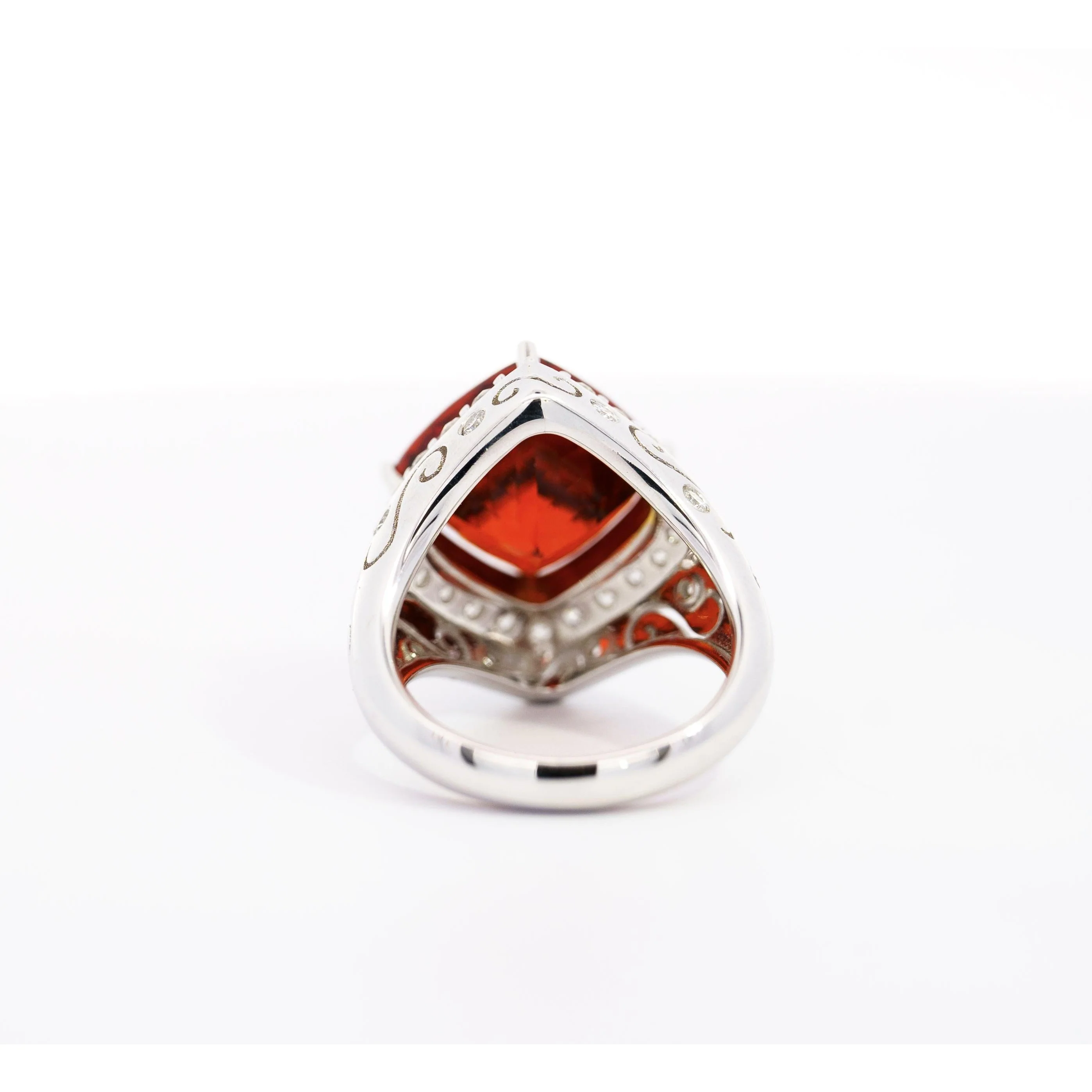 Vintage GIA Certified Orange Spessartine Garnet & Diamond 18K White Gold Ring - Image 4