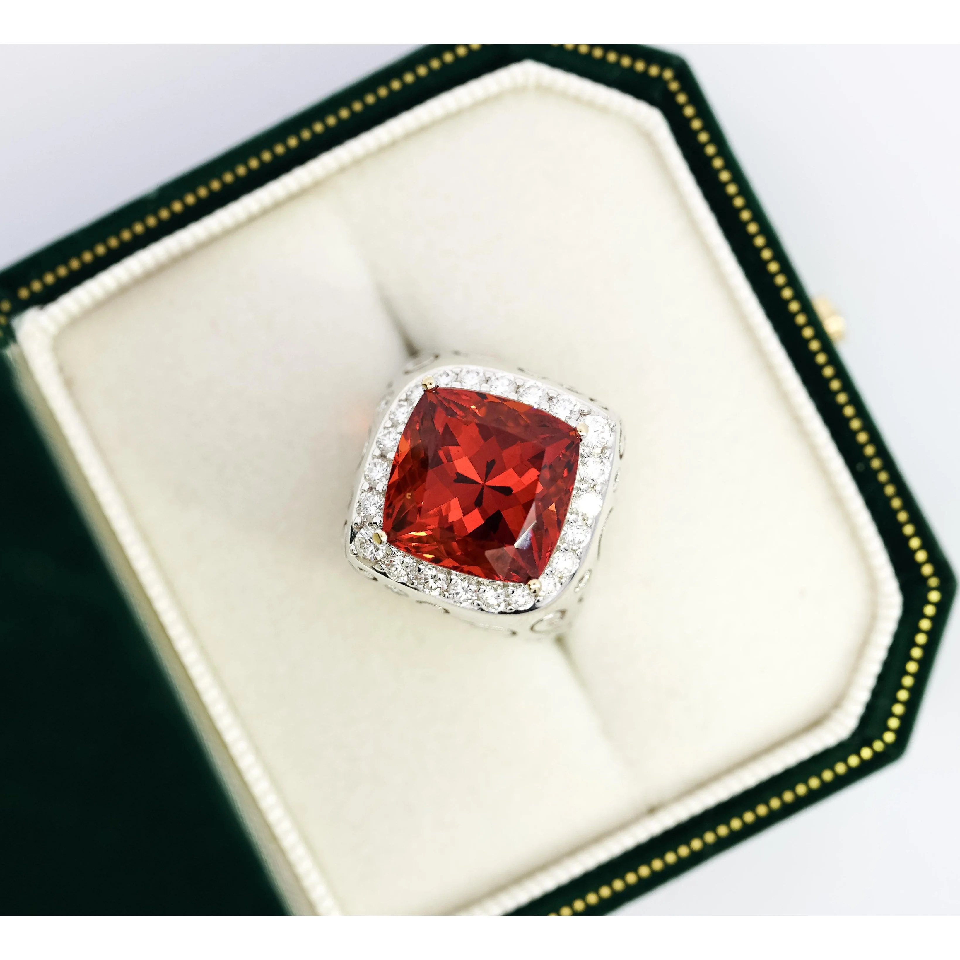 Vintage GIA Certified Orange Spessartine Garnet & Diamond 18K White Gold Ring - Image 7