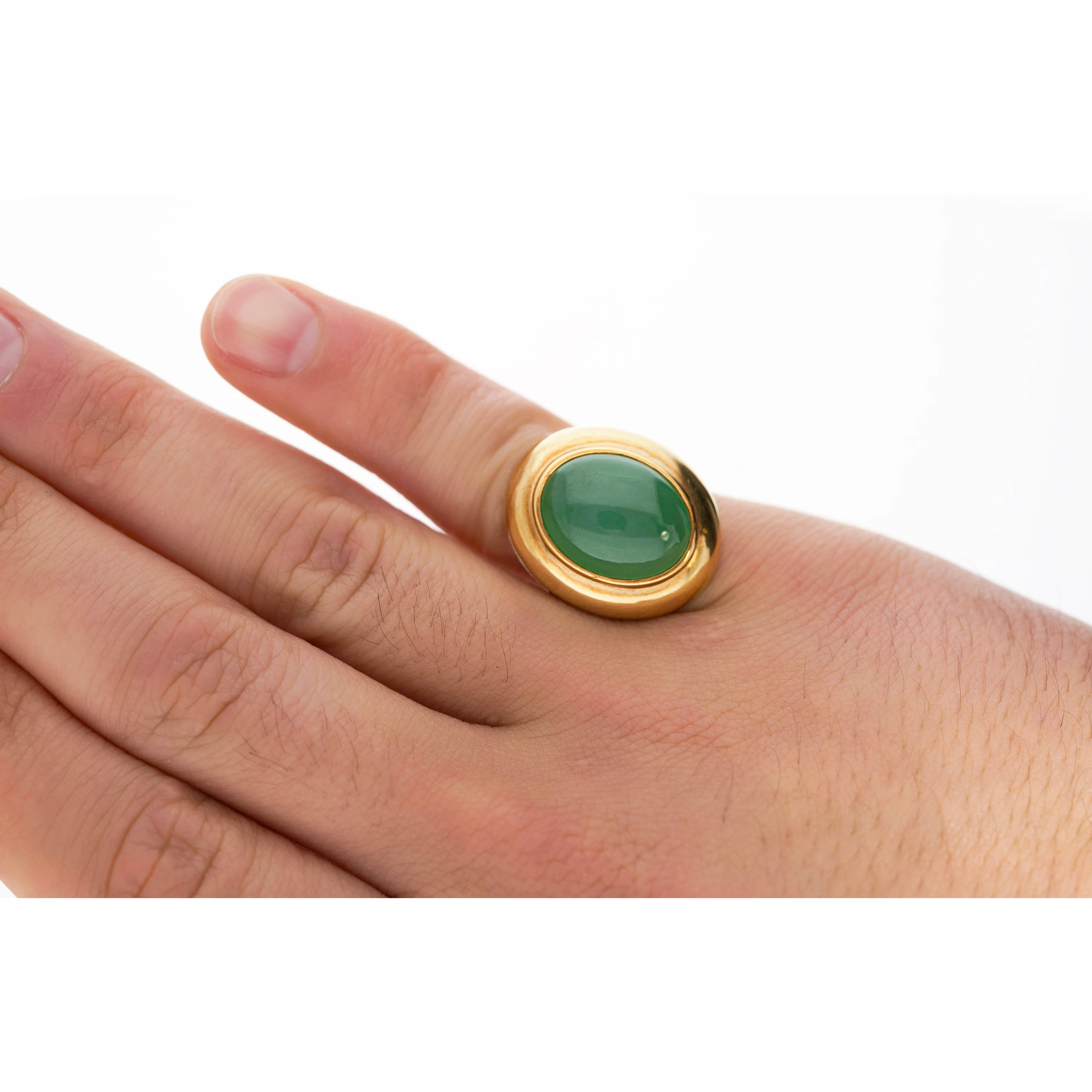 Vintage Grade A Jadeite Jade Gump's San Francisco Bezel Set Ring in 18K Gold - Image 8