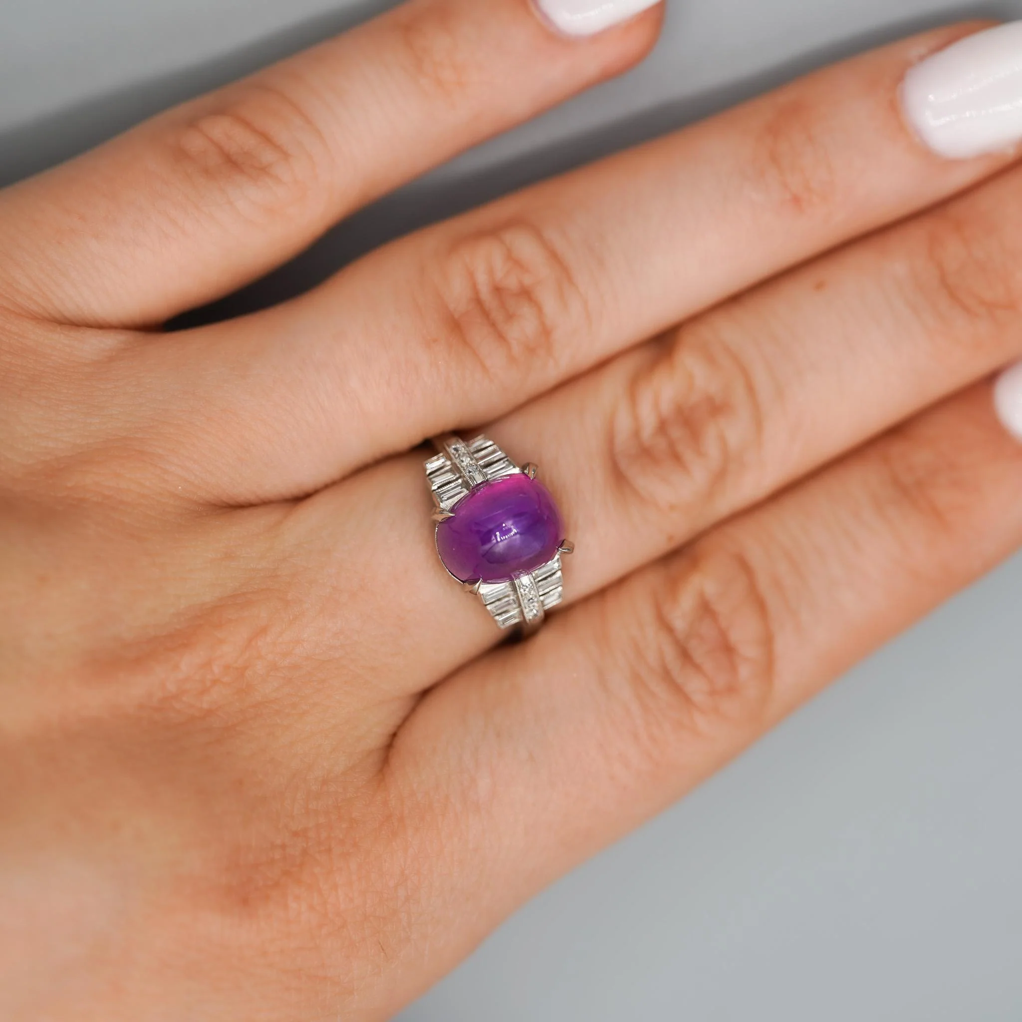 Vintage No Heat 7 Carat Purplish Pink Star Sapphire Platinum Art Deco Ring - Image 10