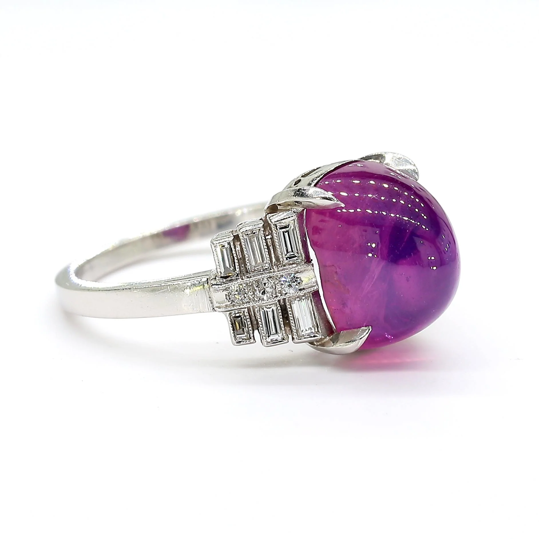 Vintage No Heat 7 Carat Purplish Pink Star Sapphire Platinum Art Deco Ring - Image 3