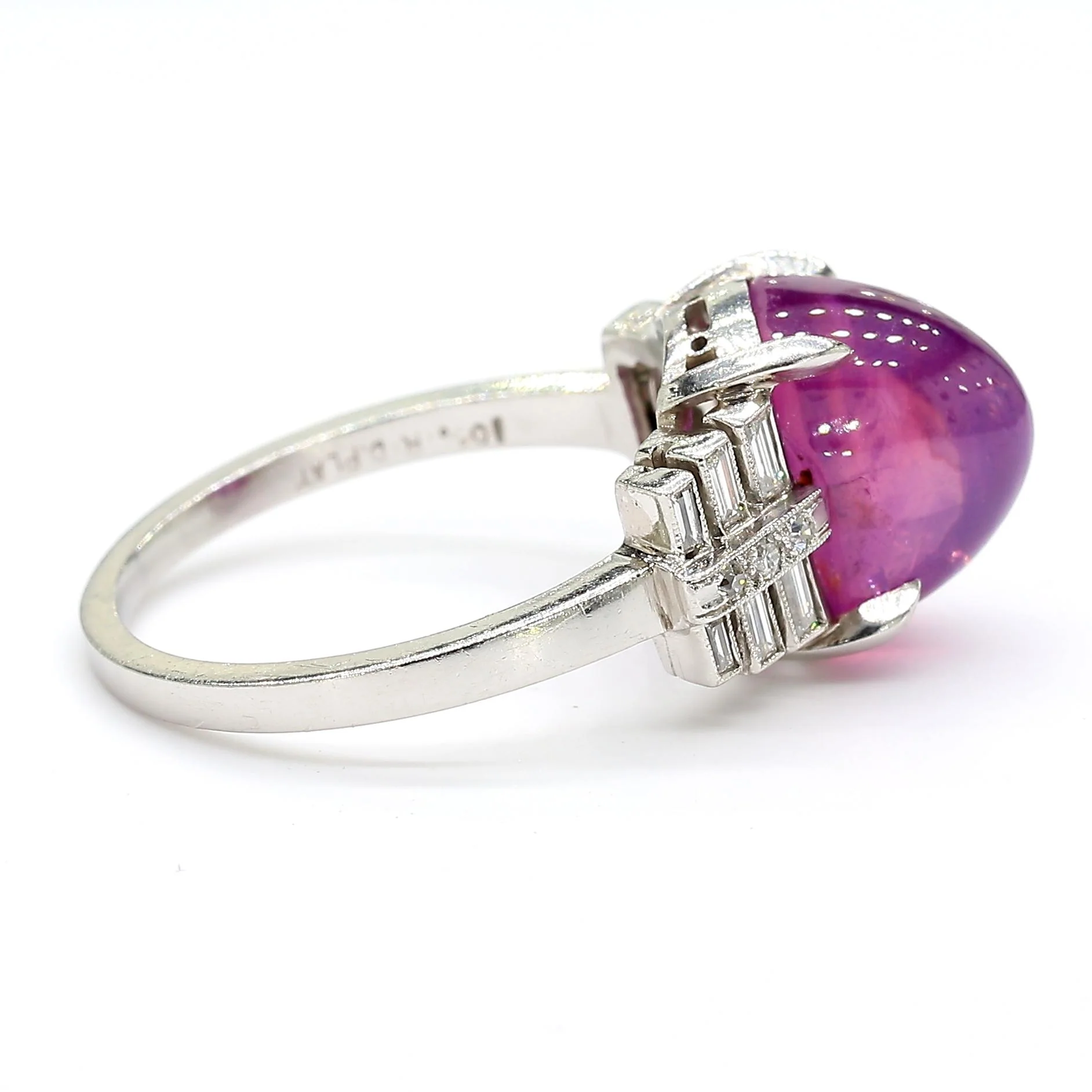 Vintage No Heat 7 Carat Purplish Pink Star Sapphire Platinum Art Deco Ring - Image 7