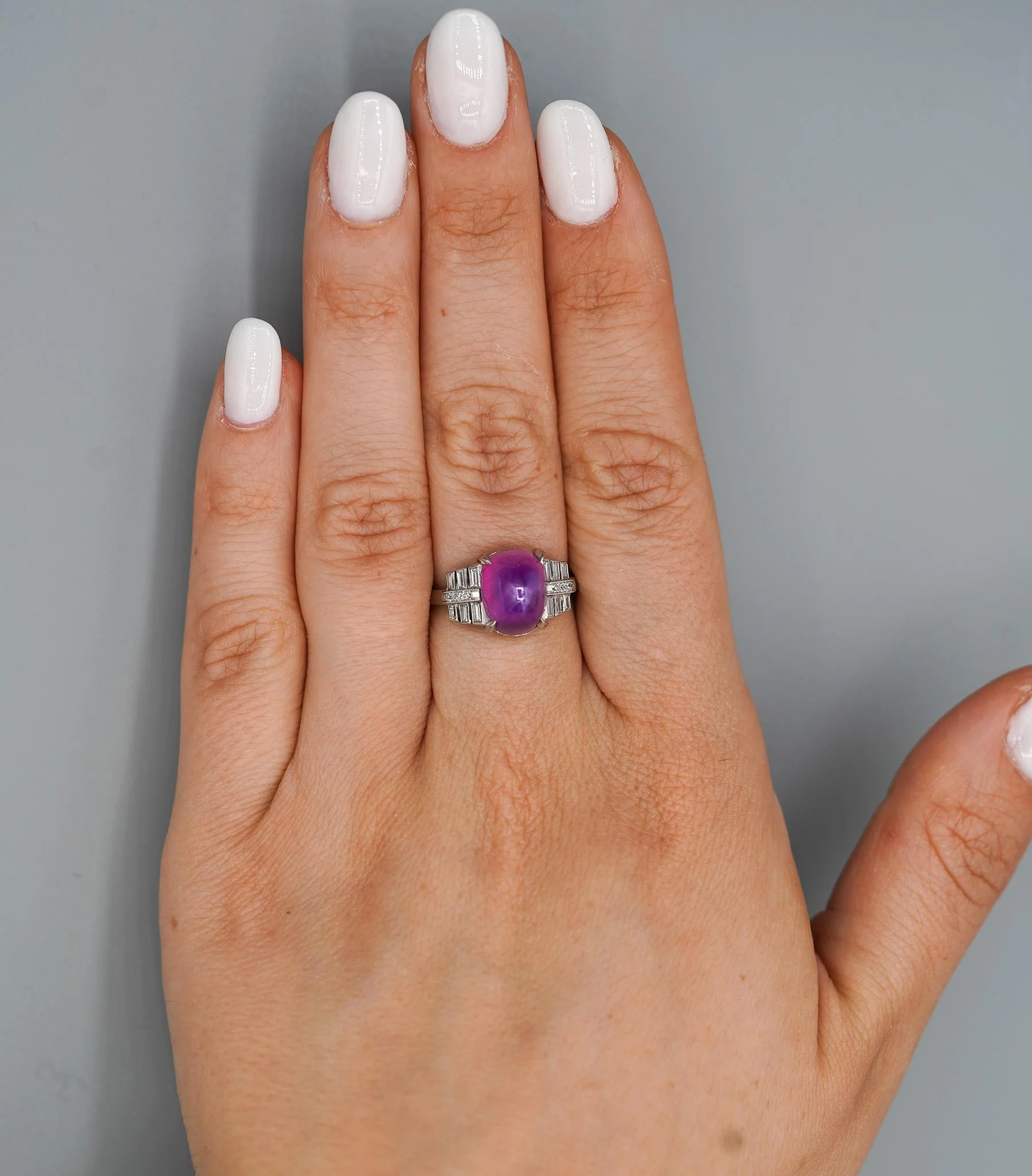 Vintage No Heat 7 Carat Purplish Pink Star Sapphire Platinum Art Deco Ring - Image 9
