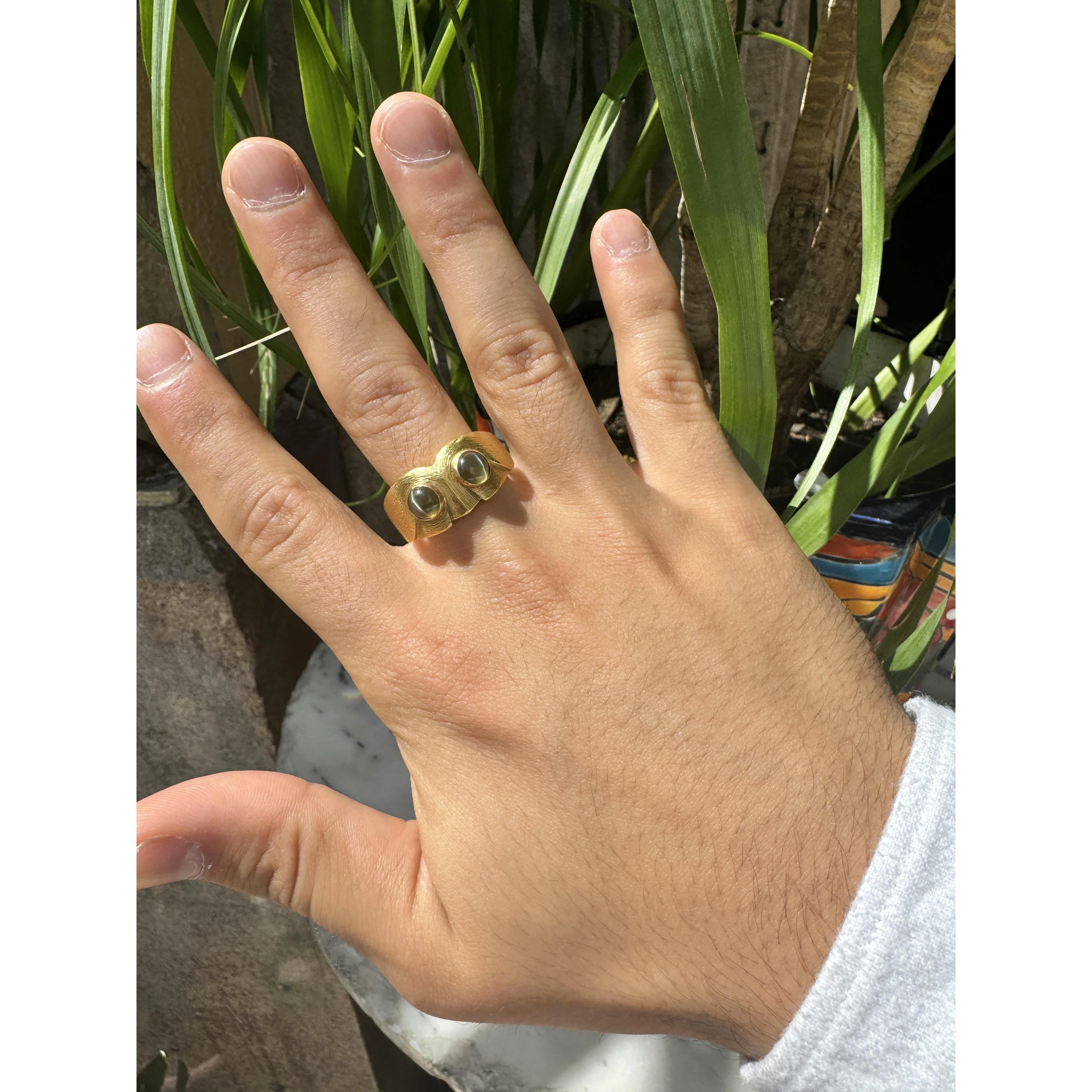 Vintage Potter & Mellen "Owl" Chrysoberyl Cats-Eye Men's Brushed 18k Gold Ring - Image 5