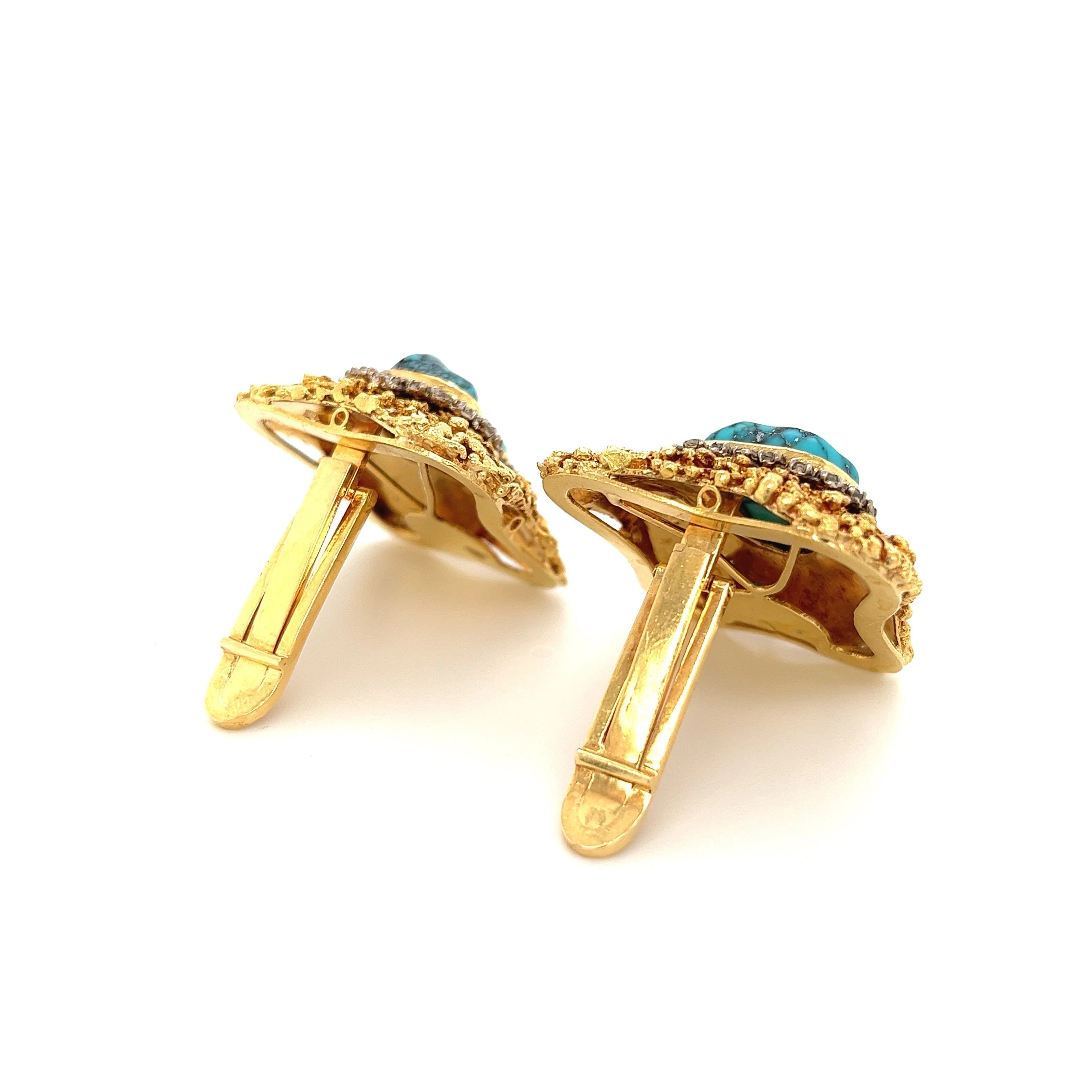 Vintage Raw Turquoise and Diamond Ring and Earring Set in 18k Gold - Image 5