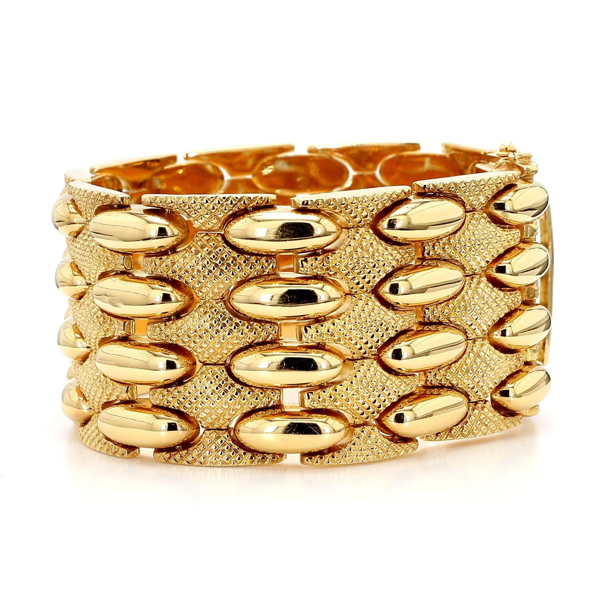 Vintage Retro 18K Yellow Gold Wide Multi-Link Bracelet - Image 3