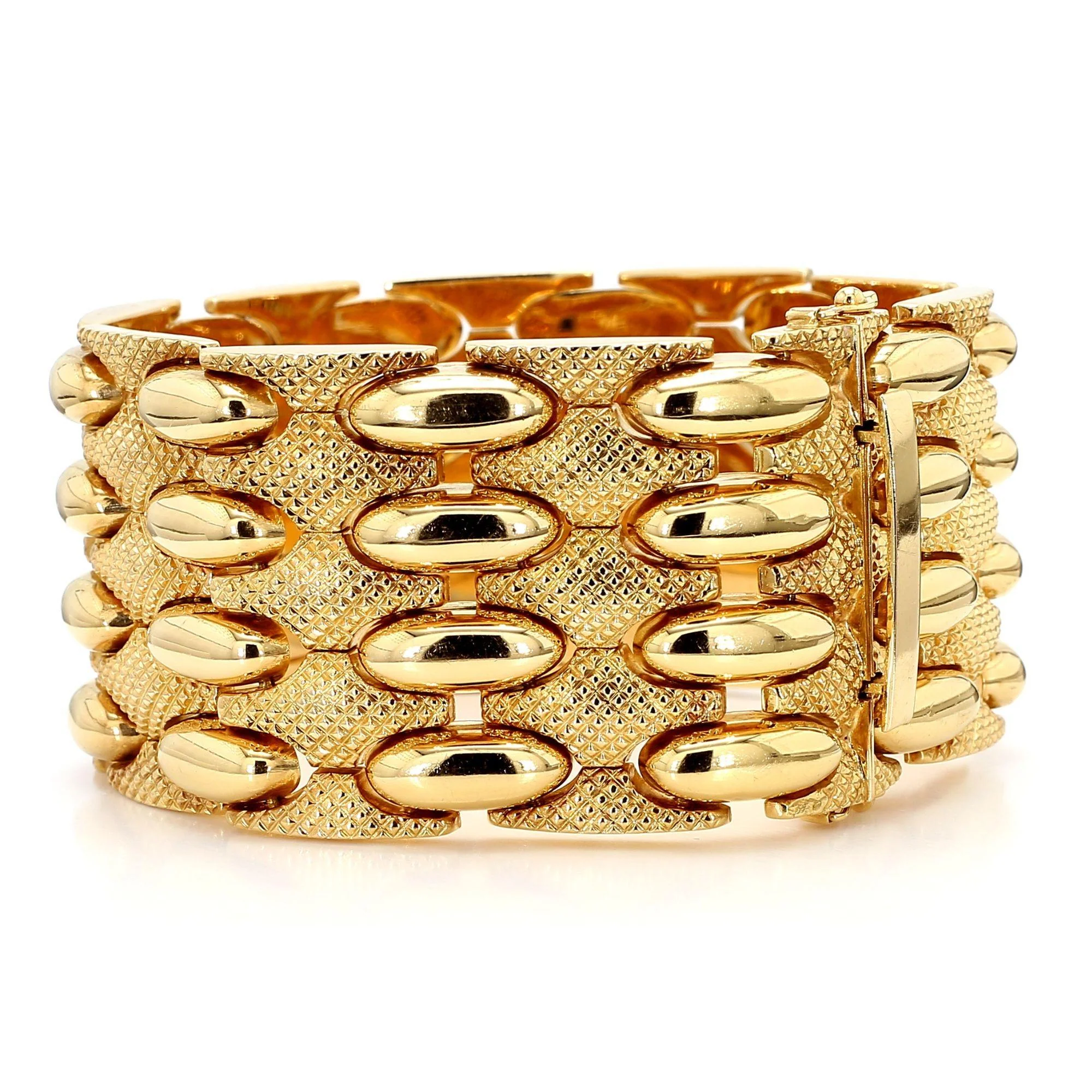 Vintage Retro 18K Yellow Gold Wide Multi-Link Bracelet - Image 4