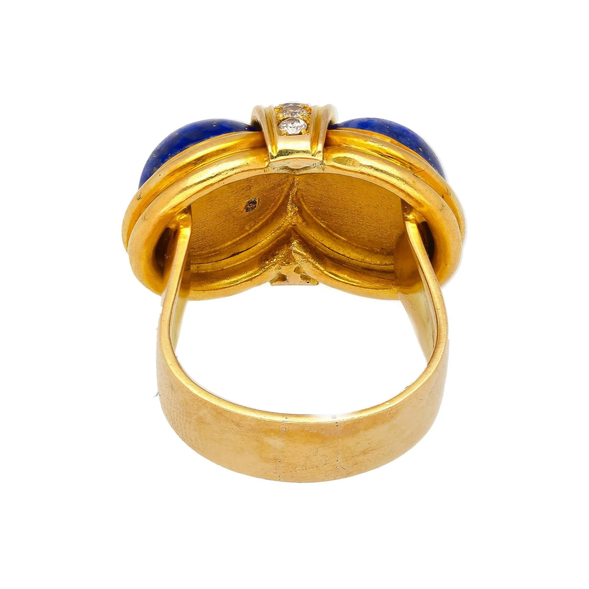 Vintage Retro Cabochon Lapis Lazuli 18K Gold Clip-On Earrings and Ring Set - Image 6