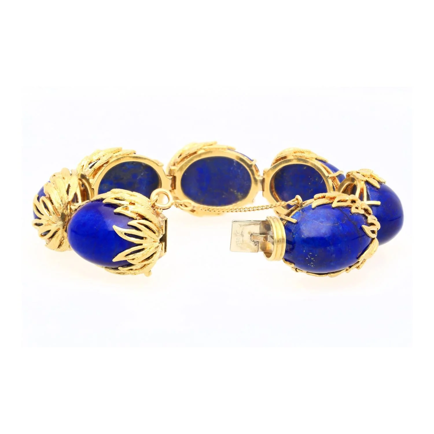 Vintage Retro Era 2.50 CTTW Blue Lapis Lazuli Bracelet in Floral 18K Yellow Gold - Image 2