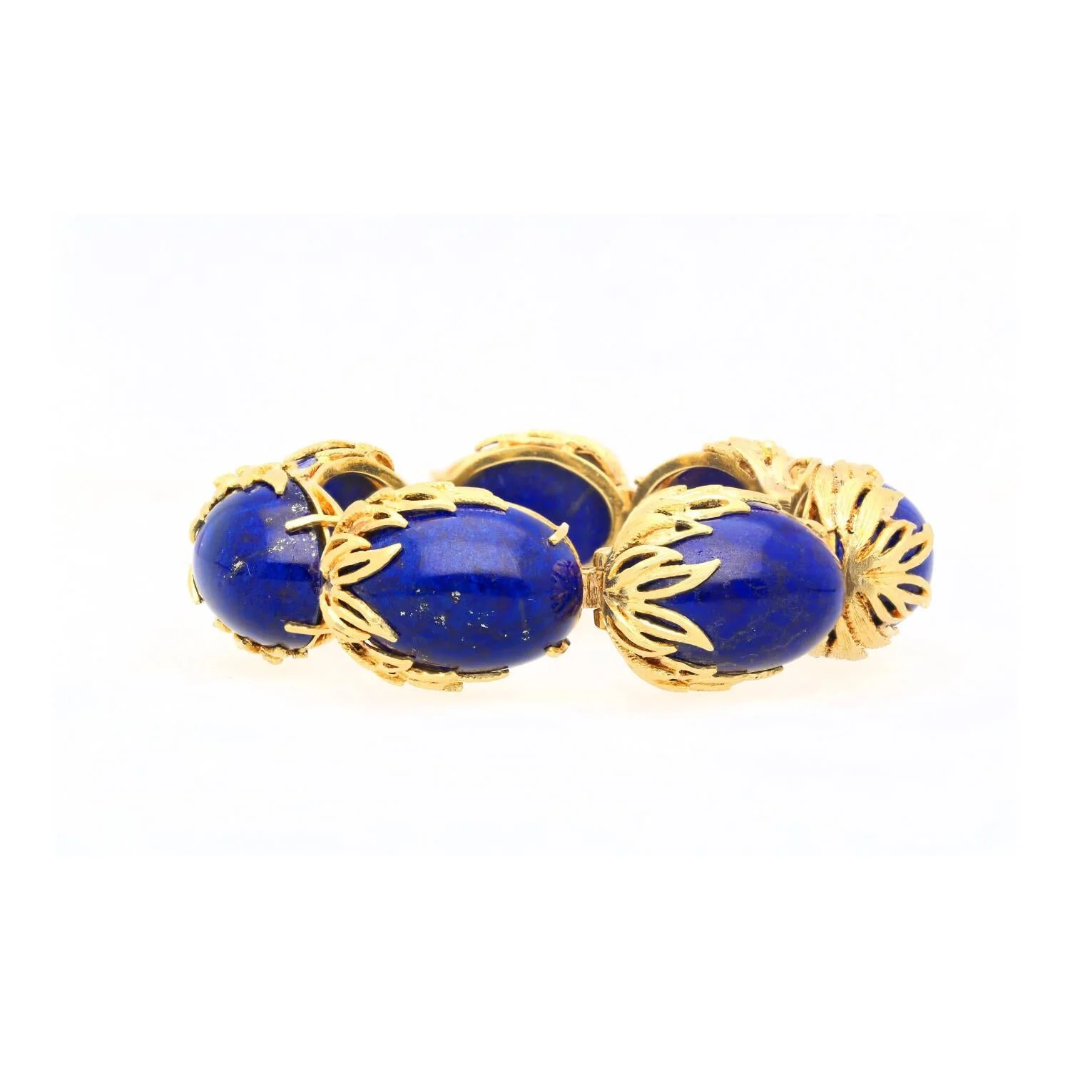 Vintage Retro Era 2.50 CTTW Blue Lapis Lazuli Bracelet in Floral 18K Yellow Gold - Image 3