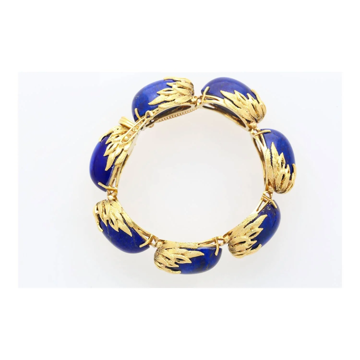 Vintage Retro Era 2.50 CTTW Blue Lapis Lazuli Bracelet in Floral 18K Yellow Gold - Image 5