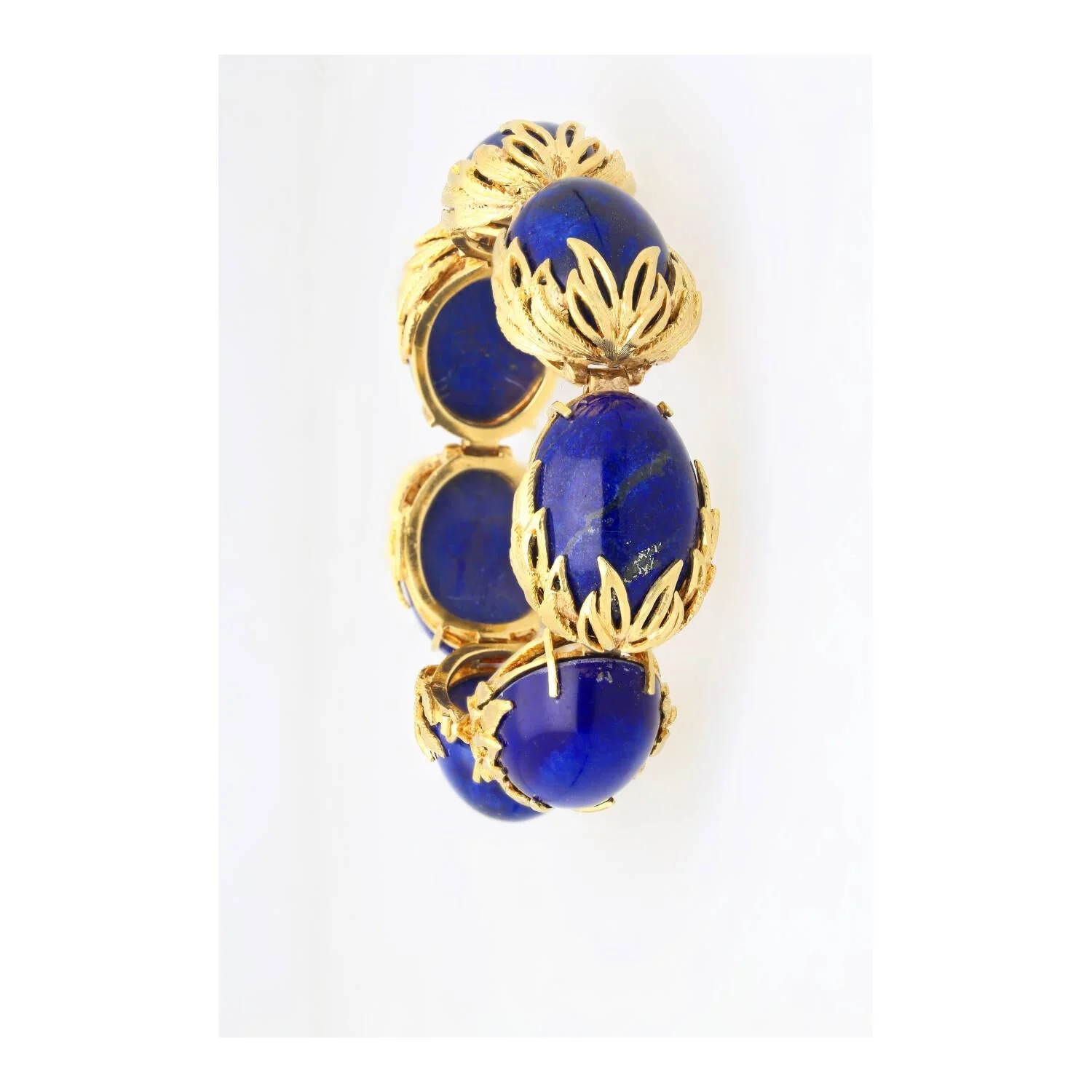 Vintage Retro Era 2.50 CTTW Blue Lapis Lazuli Bracelet in Floral 18K Yellow Gold - Image 6