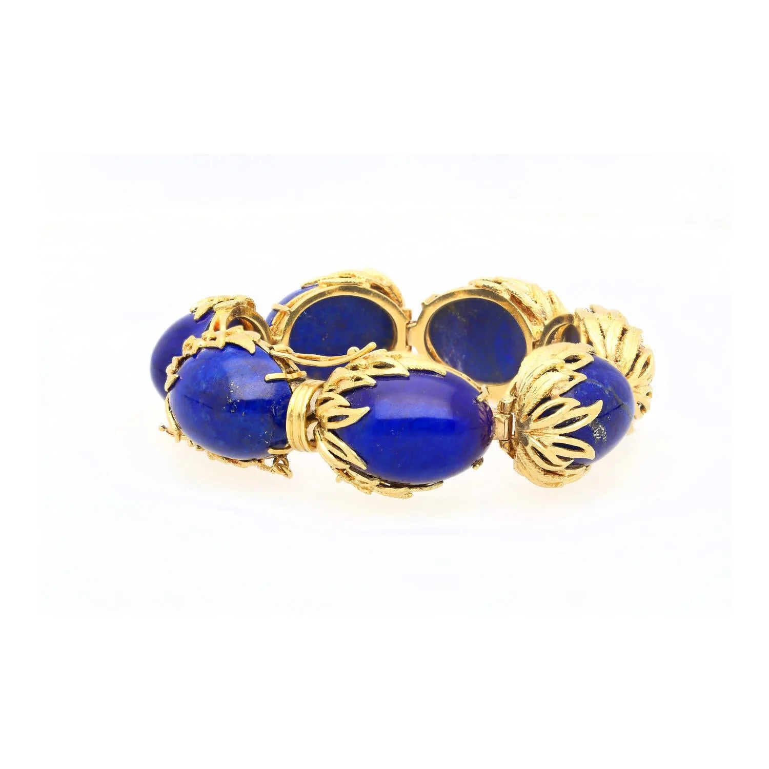 Vintage Retro Era 2.50 CTTW Blue Lapis Lazuli Bracelet in Floral 18K Yellow Gold - Image 7