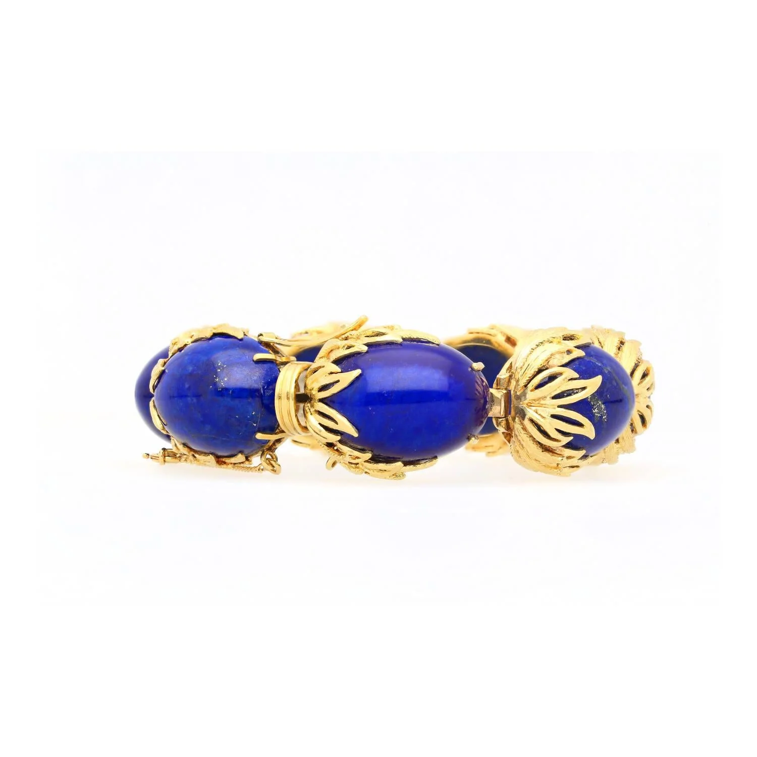 Vintage Retro Era 2.50 CTTW Blue Lapis Lazuli Bracelet in Floral 18K Yellow Gold - Image 8
