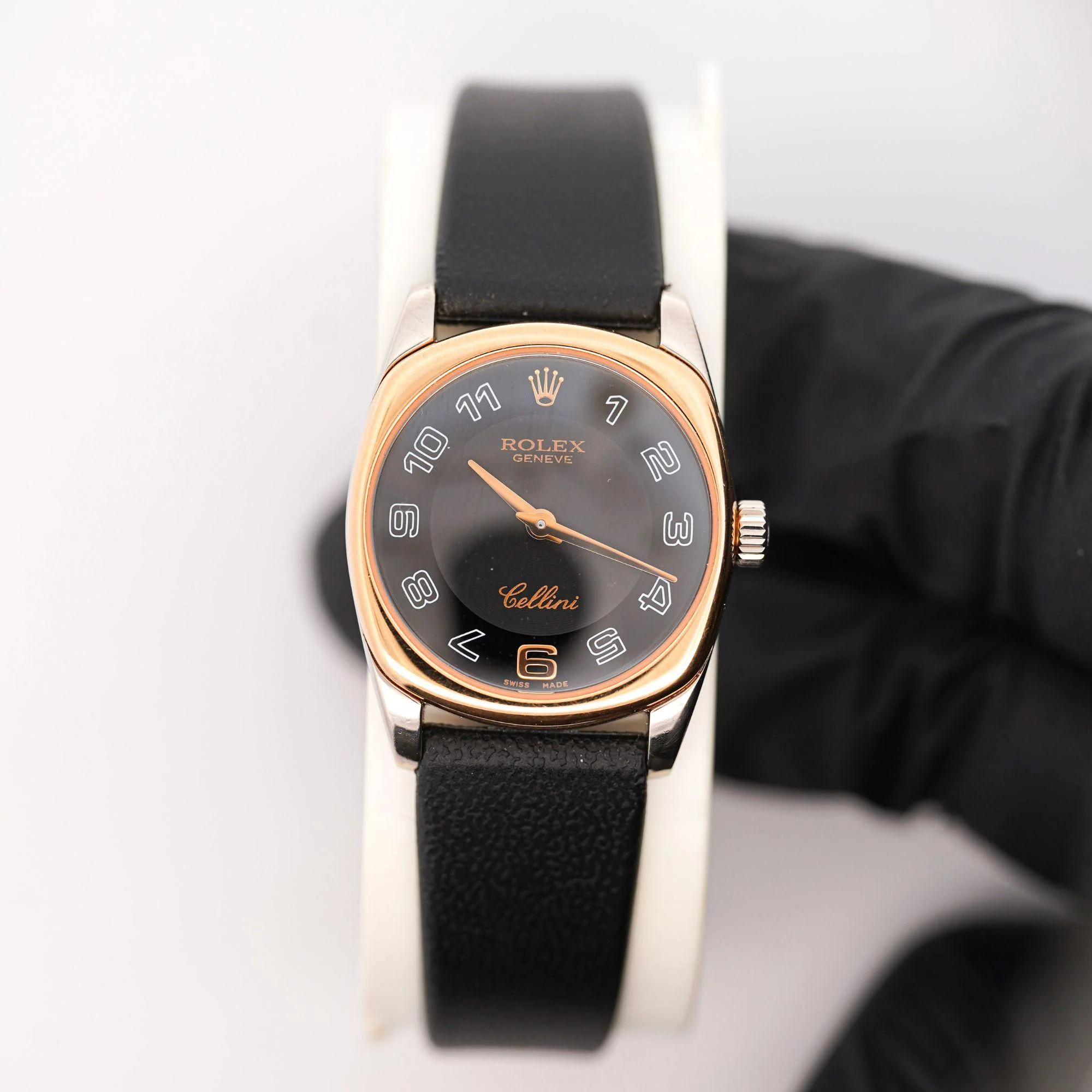 Vintage Rolex Cellini Danaos 18K Rose Gold Black Dial Ladies Quartz Watch - Image 8