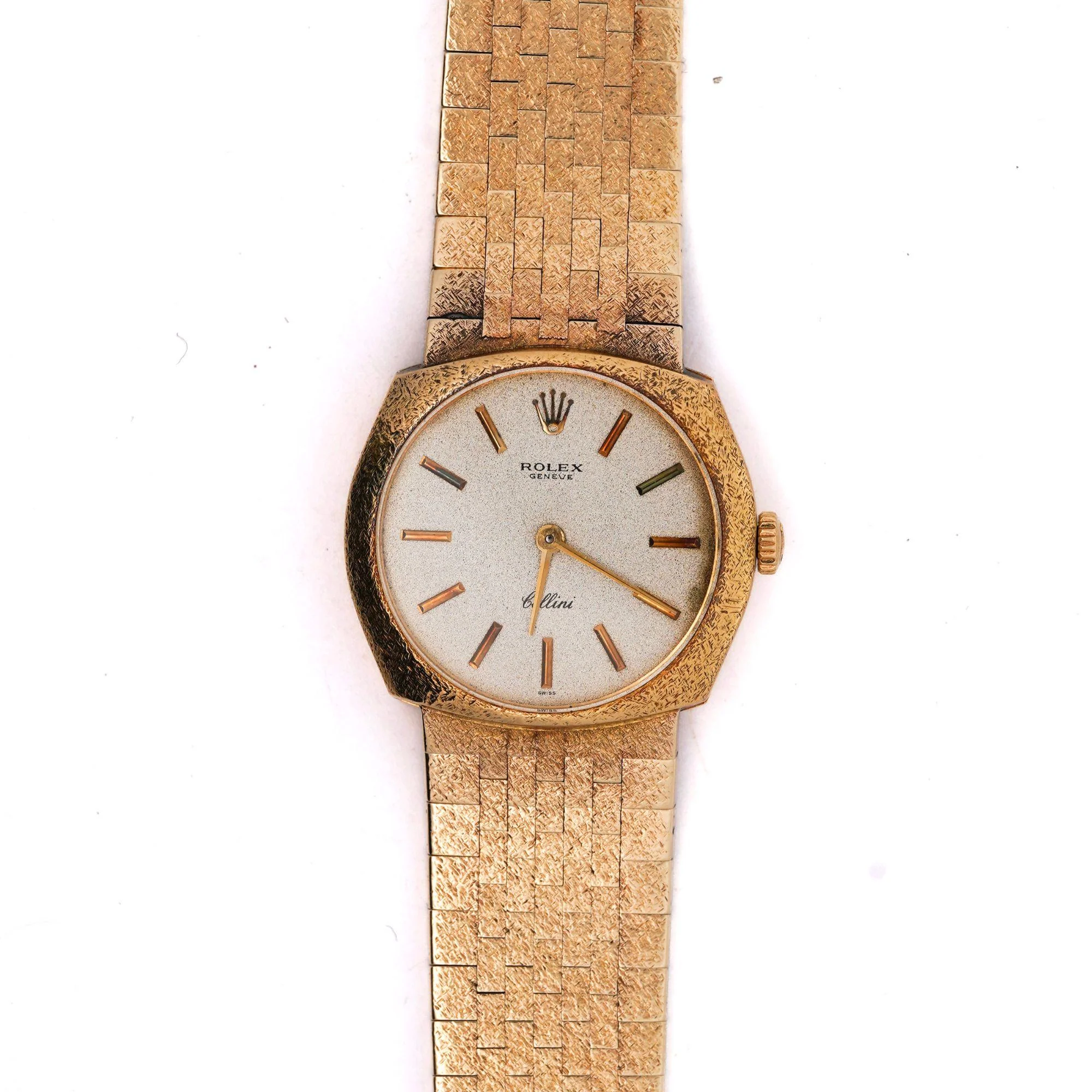 Vintage Rolex Cellini Manual Gold Frosted Integral Bracelet Watch - Image 3