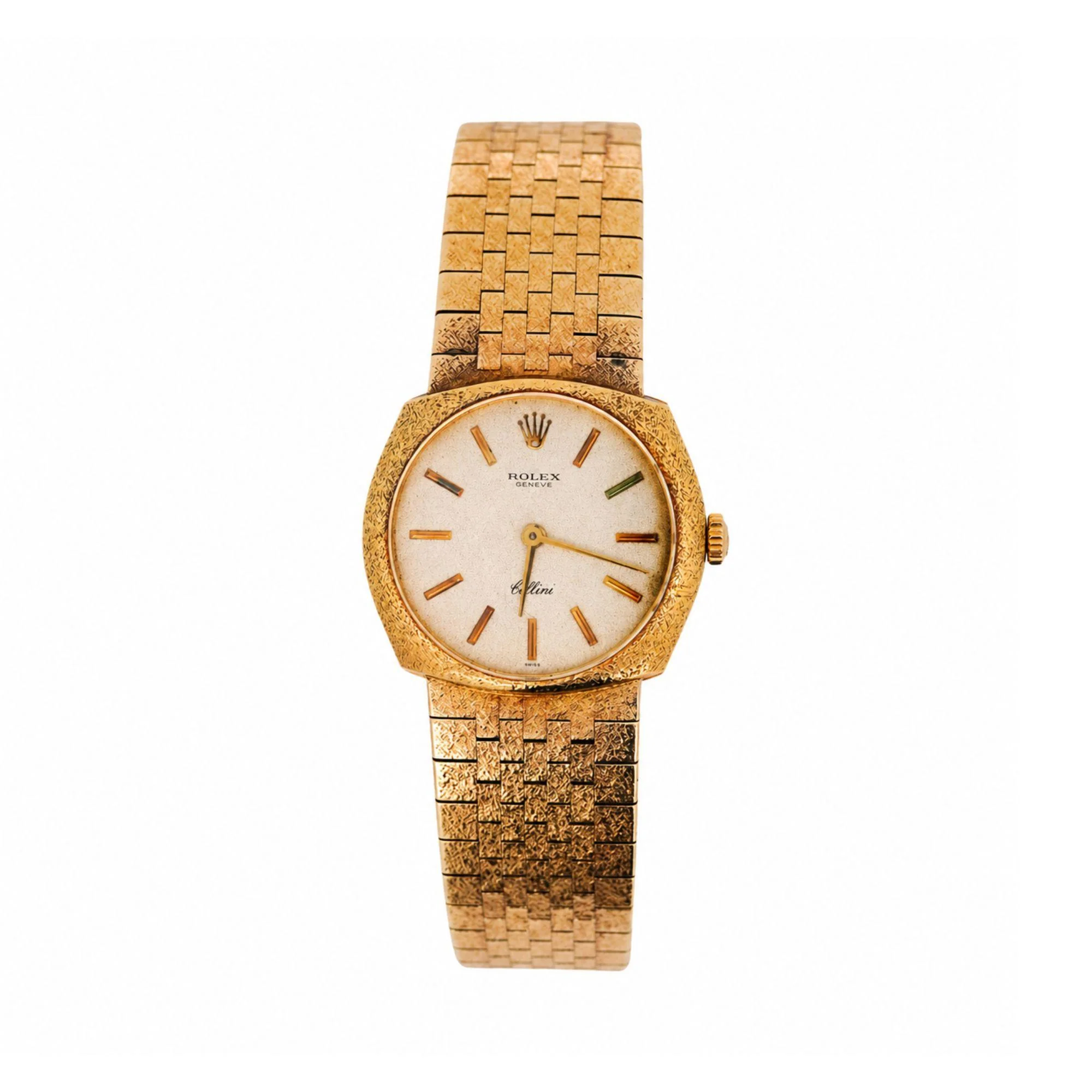 Vintage Rolex Cellini Manual Gold Frosted Integral Bracelet Watch - Image 8