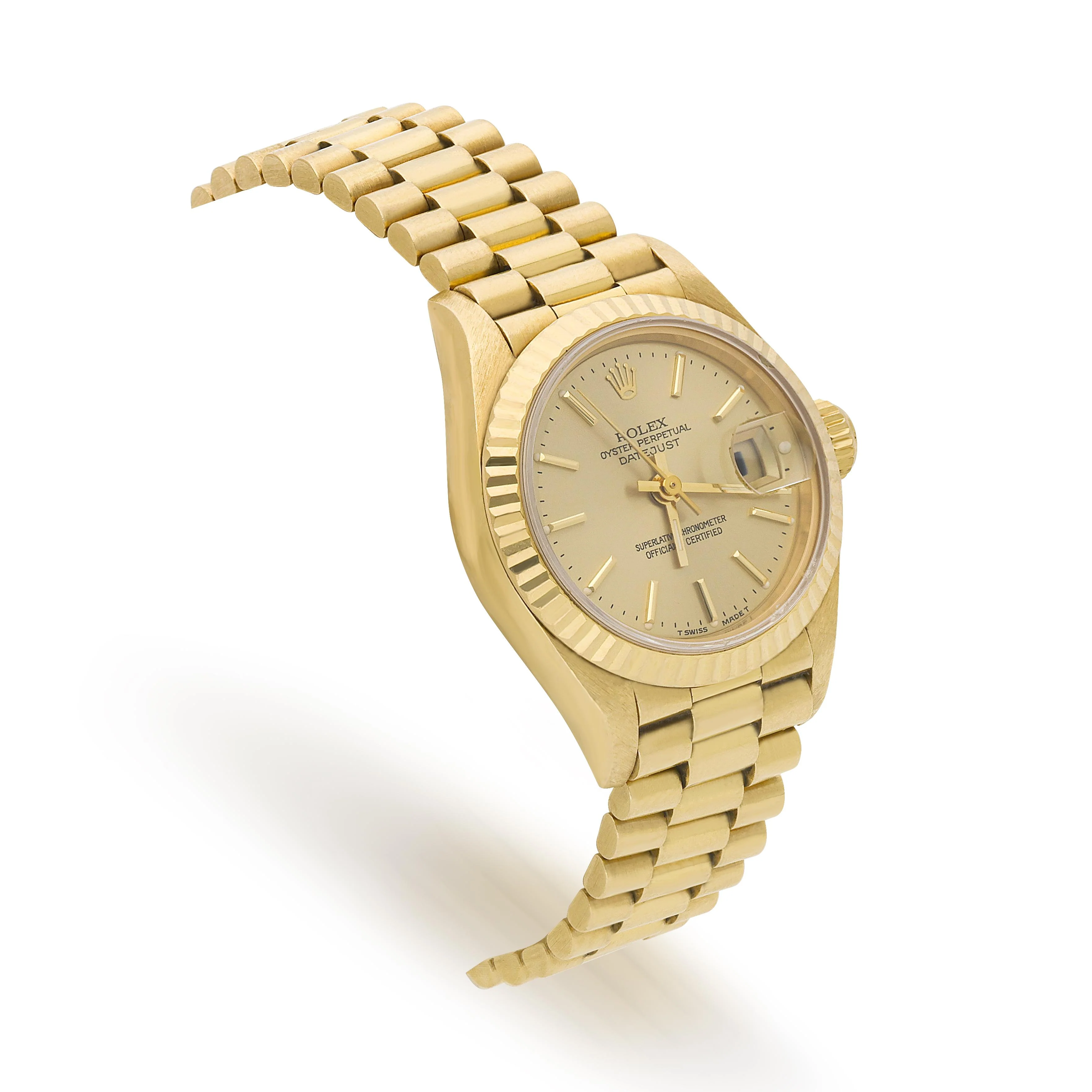 Vintage Rolex Datejust President 26mm 18K Gold Champagne Dial Fluted Watch - Image 4