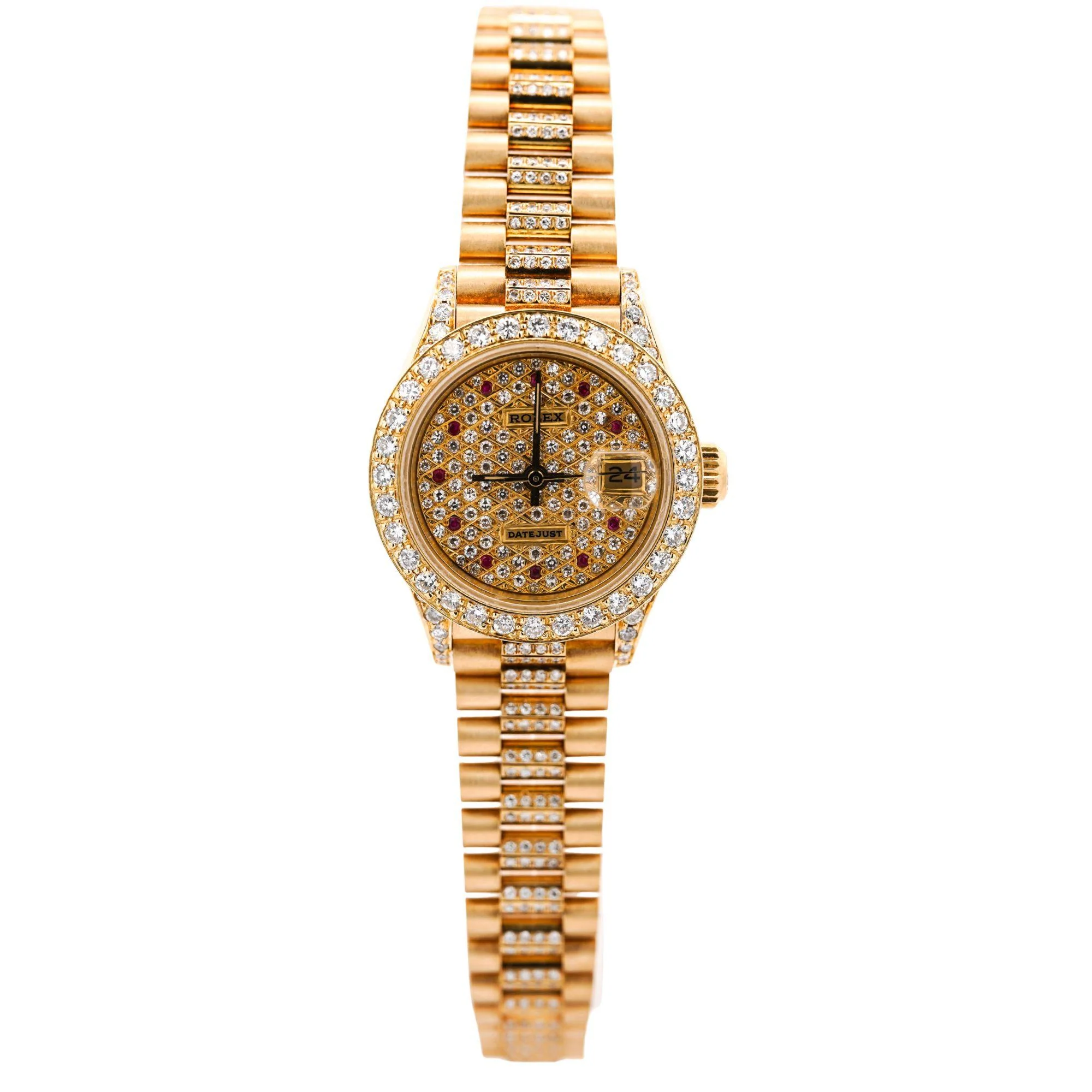 Vintage Rolex Datejust Presidential Diamond Ruby 18K Gold Watch - Image 4