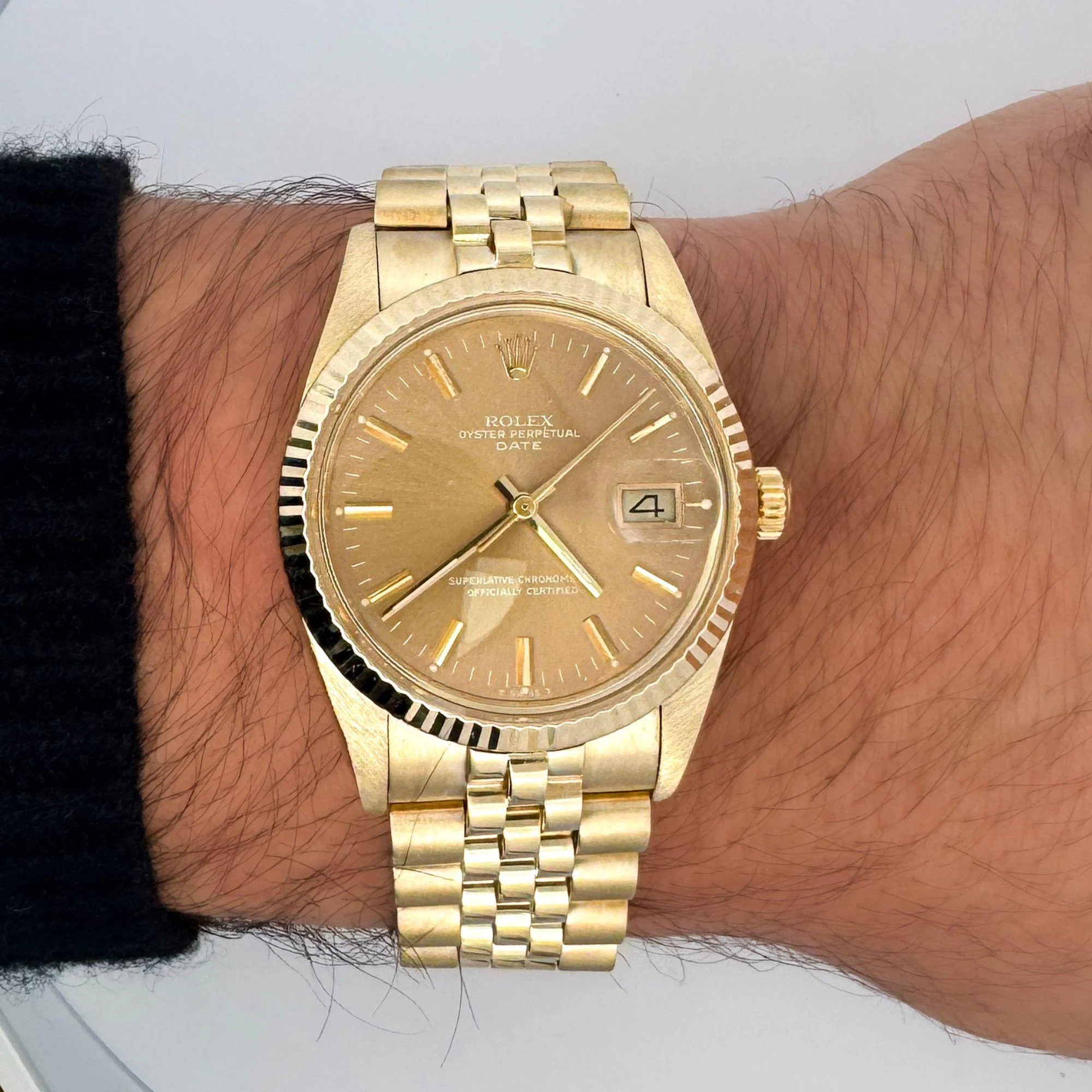 Vintage Rolex OP Date 34mm 14k Gold Champagne Dial Watch - Image 11