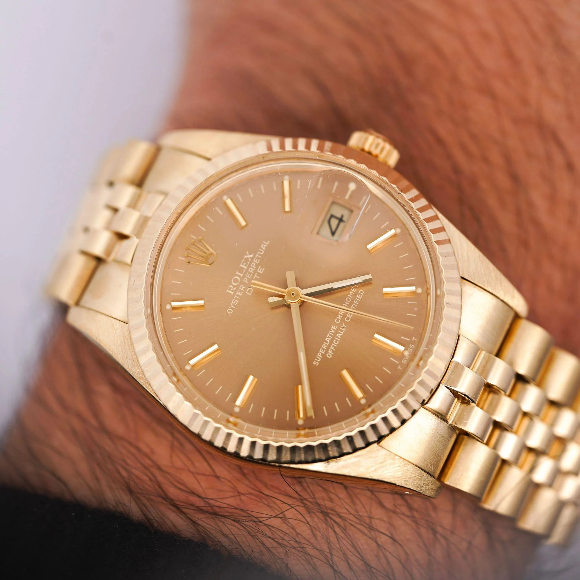 Vintage Rolex OP Date 34mm 14k Gold Champagne Dial Watch - Image 8