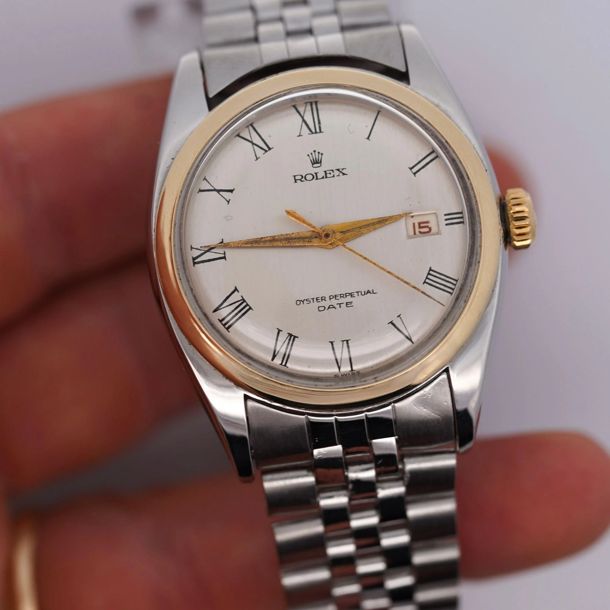 Vintage Rolex Oyster Perpetual Date Two-Tone Steel & Gold Jubilee Bracelet Watch - Image 7