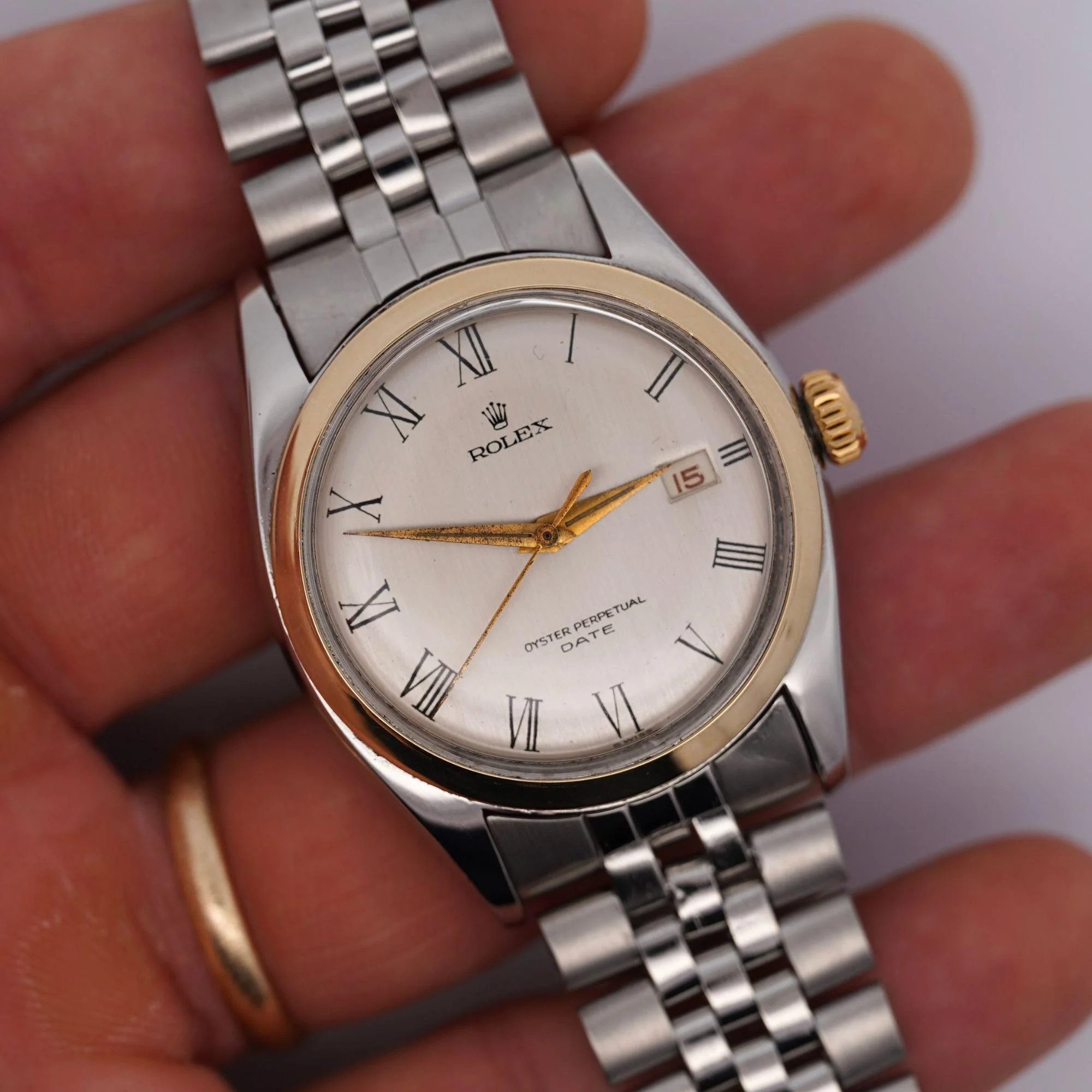 Vintage Rolex Oyster Perpetual Date Two-Tone Steel & Gold Jubilee Bracelet Watch - Image 9
