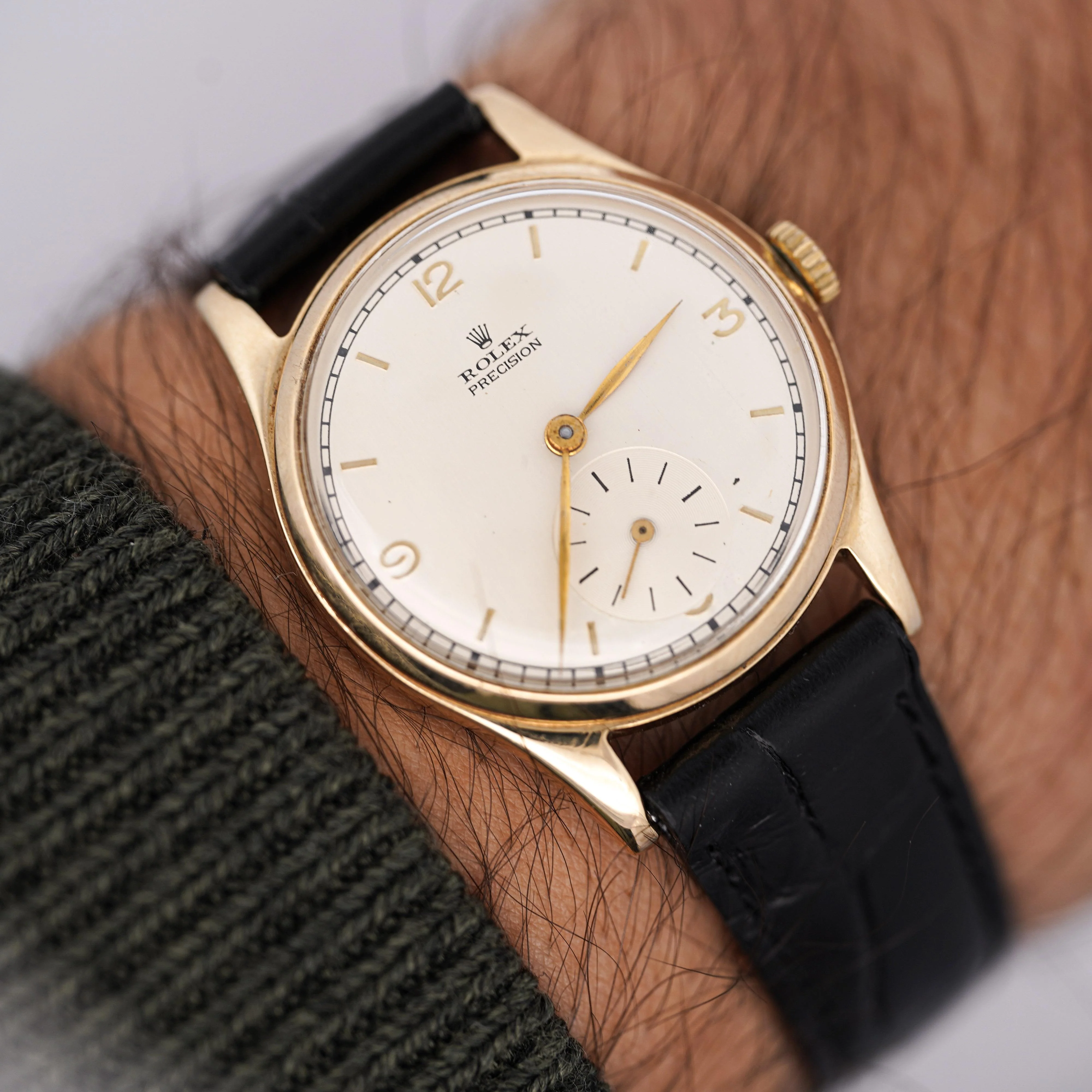 Vintage Rolex Precision 12325 Gold Manual Wind Sub Dial On Leather Watch - Image 3