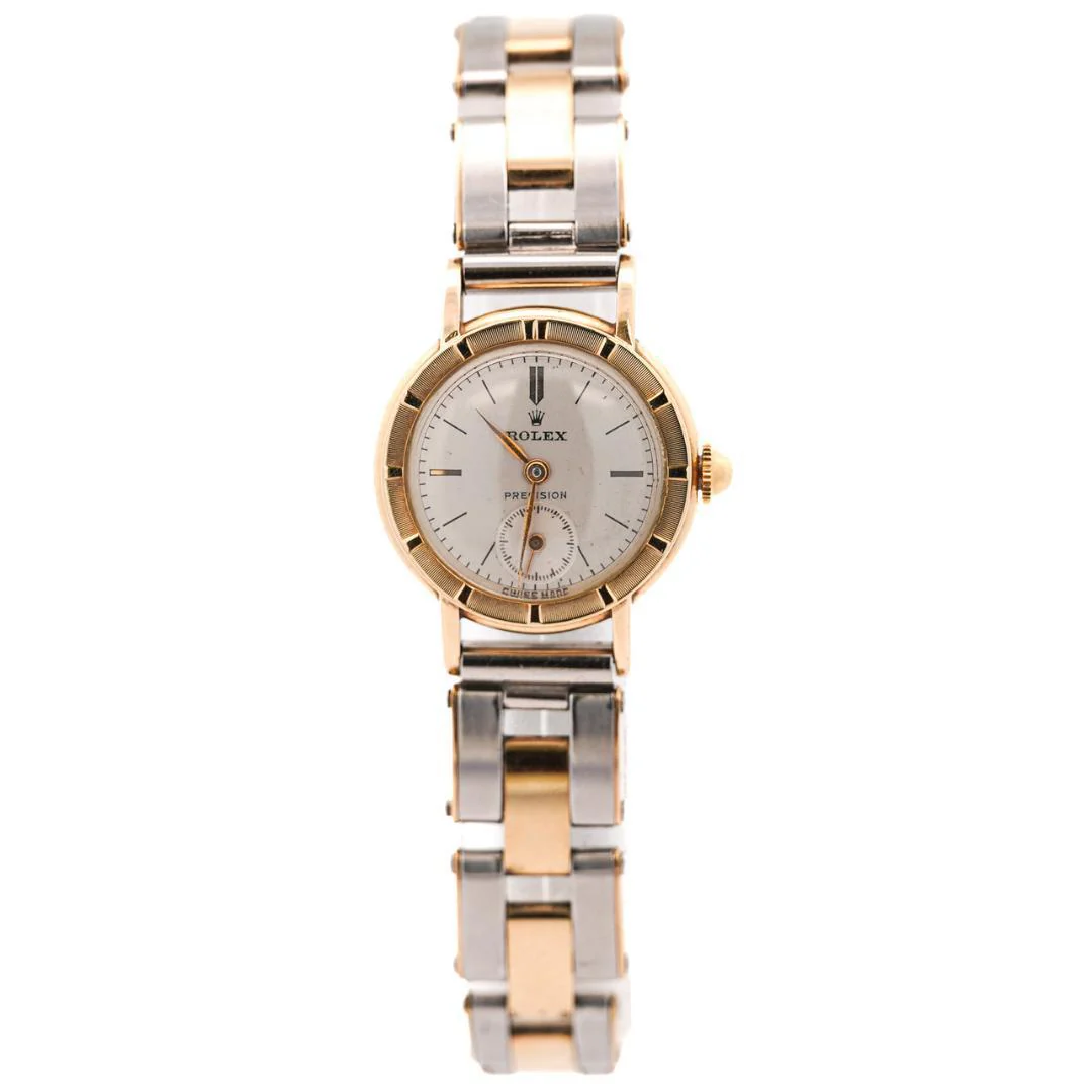 Vintage Rolex Precision 2-Tone Manual Wind Flex Stretch Bracelet Ladies Watch