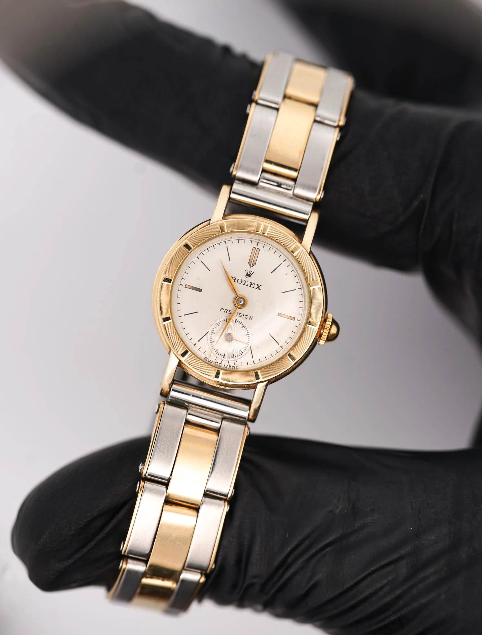 Vintage Rolex Precision 2-Tone Manual Wind Flex Stretch Bracelet Ladies Watch - Image 2