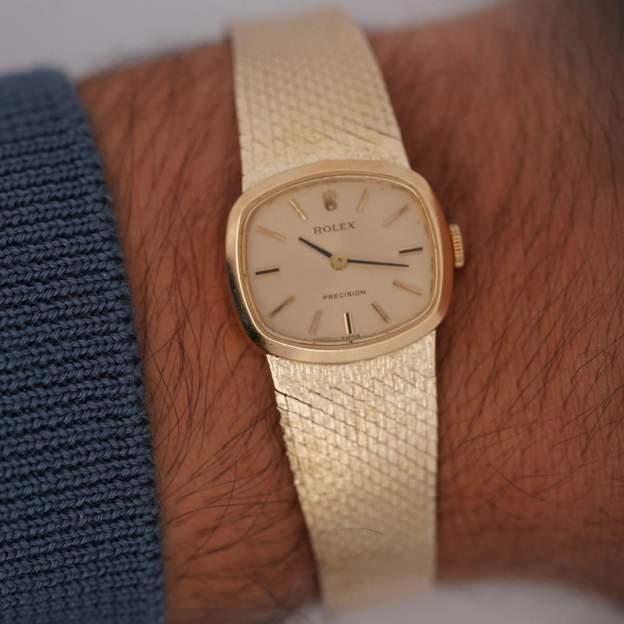 Vintage Rolex Precision 22m 18K Gold Champagne Dial Manual Wind Watch - Image 9