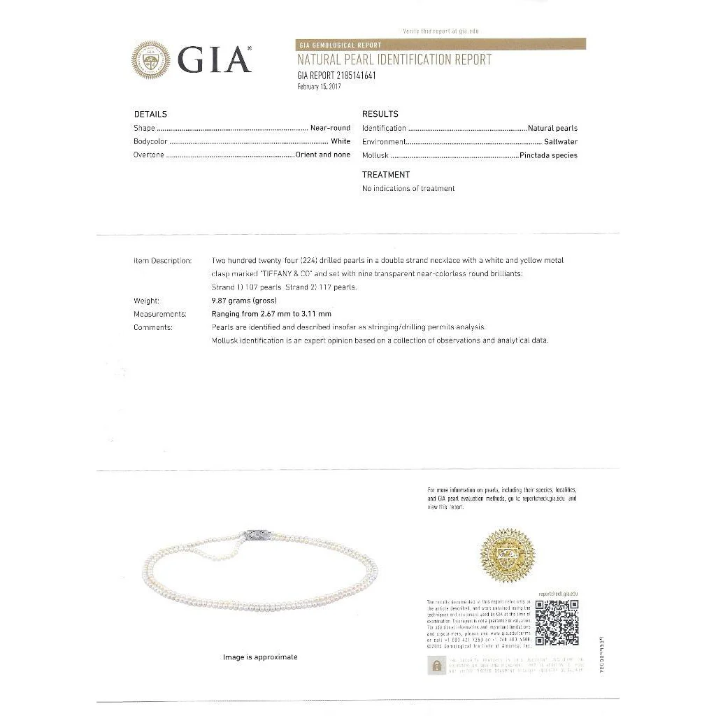 Vintage Tiffany & Co. Signed GIA Certified Natural Saltwater Pearl Two Strand Necklace - Image 6
