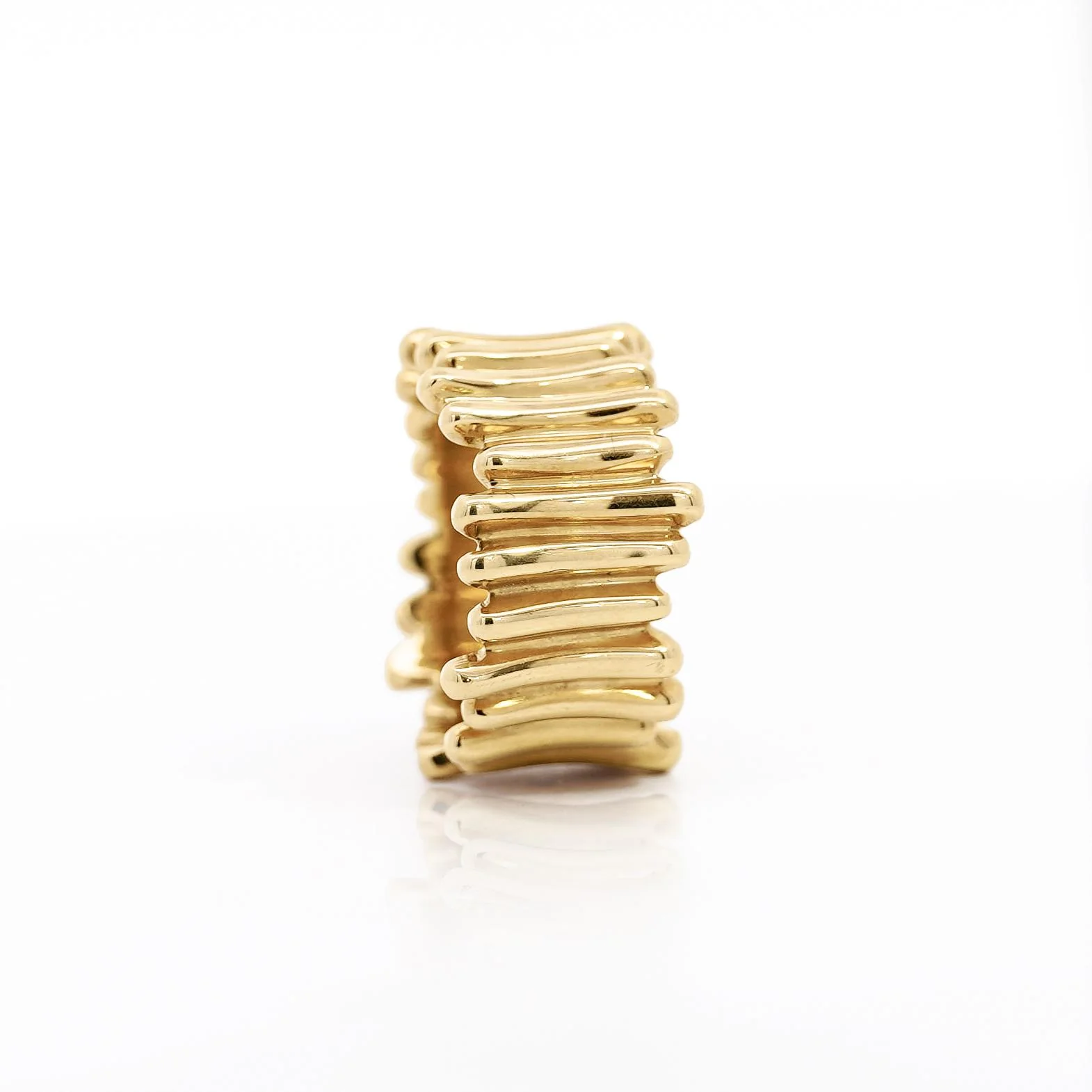 Vintage Tiffany & Co. Ribbed 18K Gold Ring & Earring Jewelry Set - Image 14