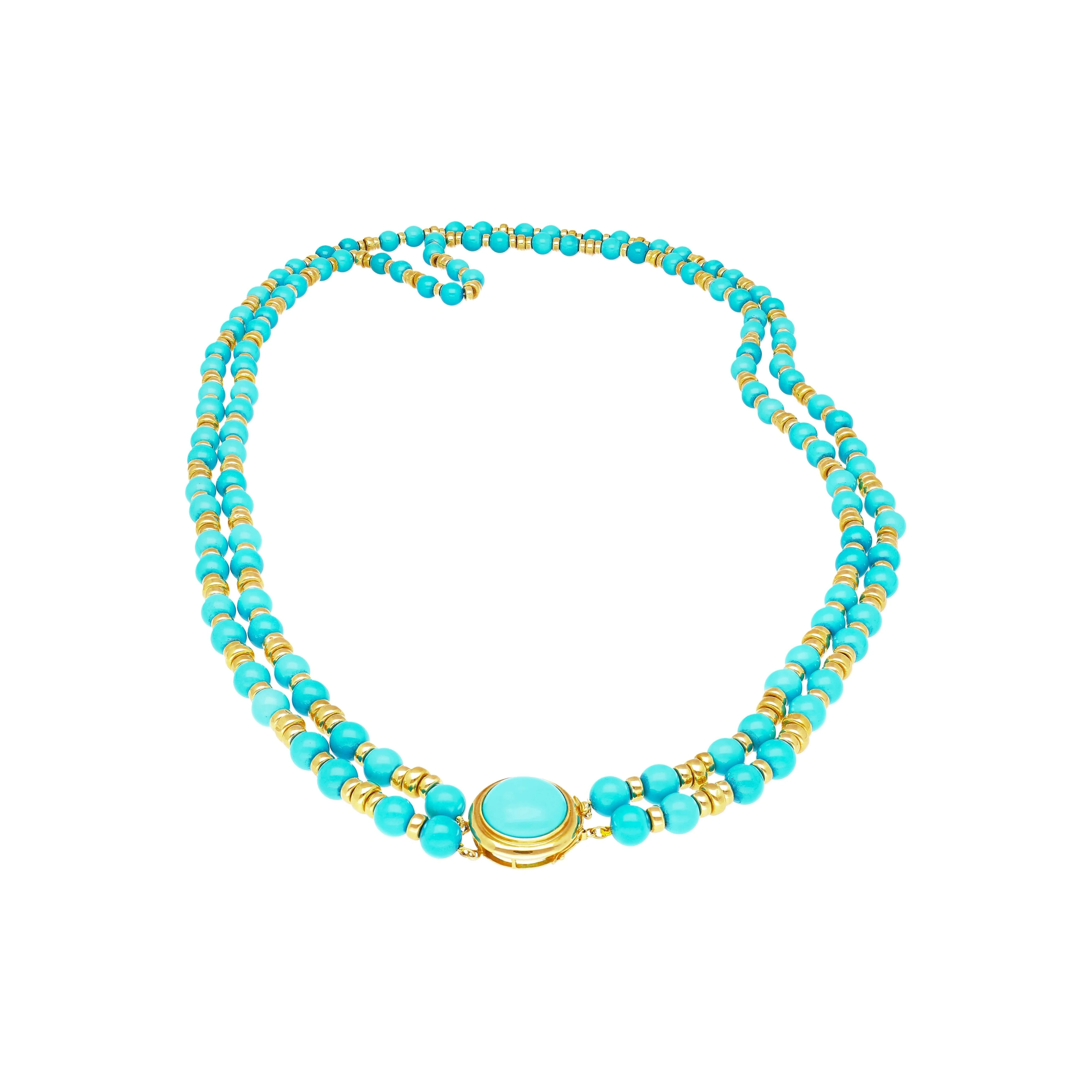Vintage Turquoise and 14k Gold Bead & Pendant Necklace - Image 2