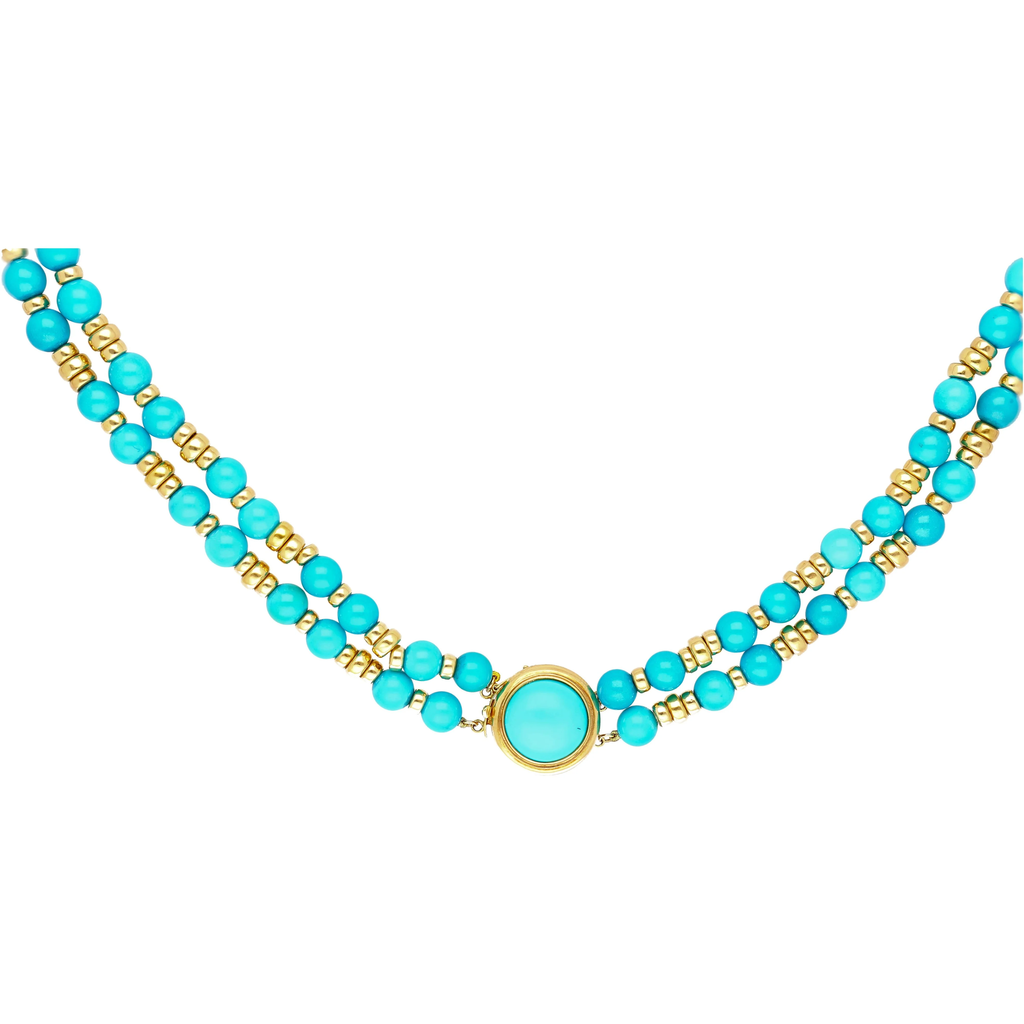 Vintage Turquoise and 14k Gold Bead & Pendant Necklace - Image 3