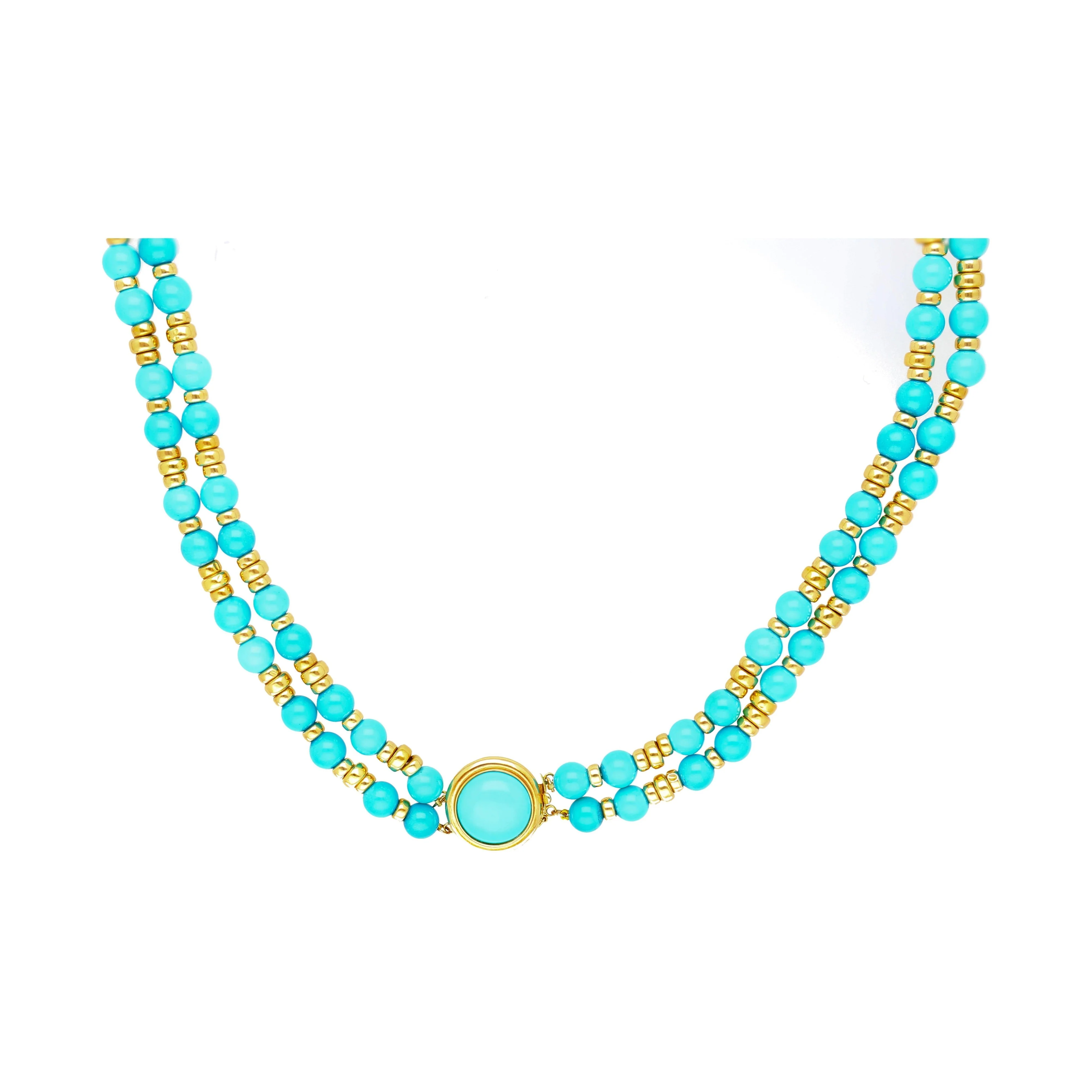 Vintage Turquoise and 14k Gold Bead & Pendant Necklace - Image 4