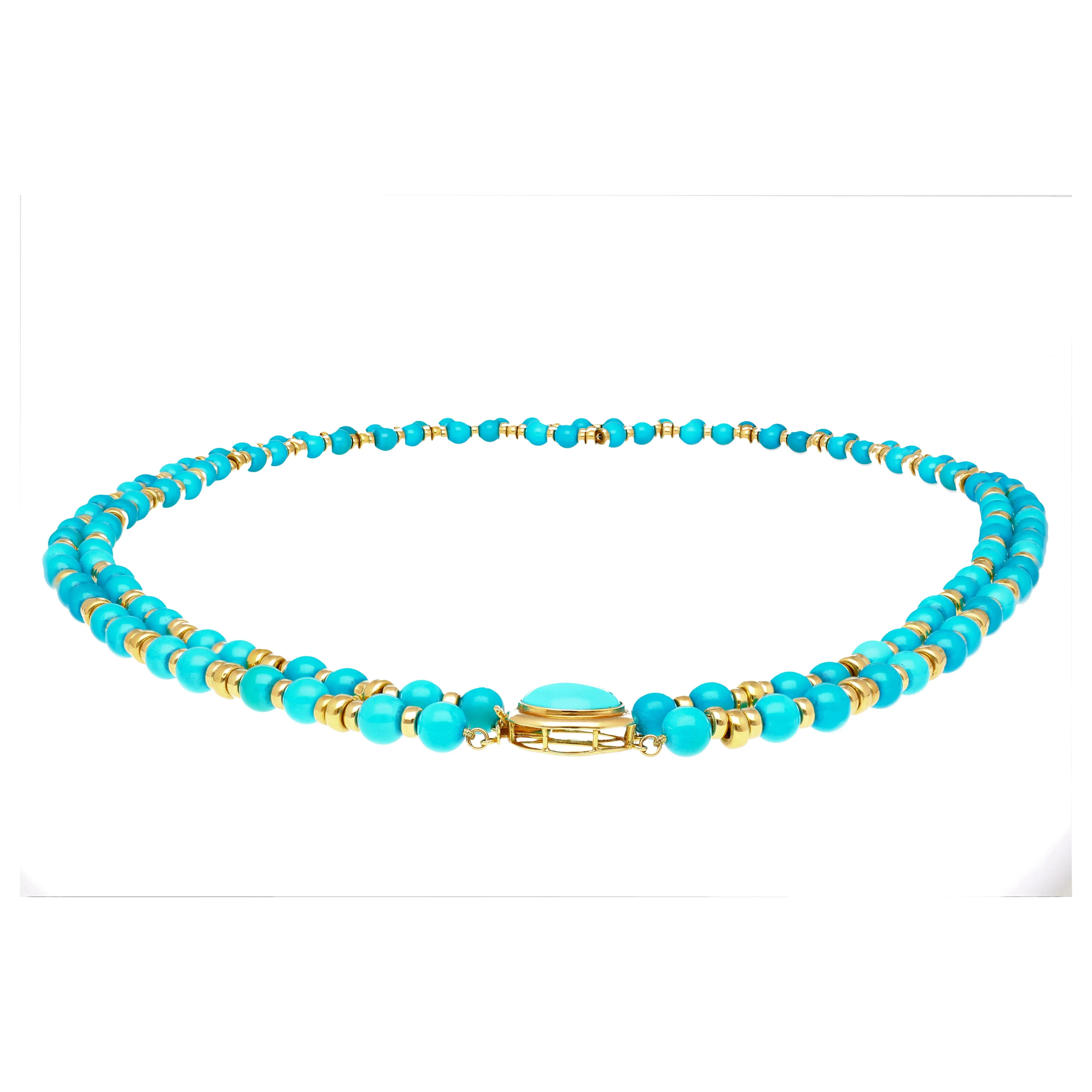 Vintage Turquoise and 14k Gold Bead & Pendant Necklace - Image 6