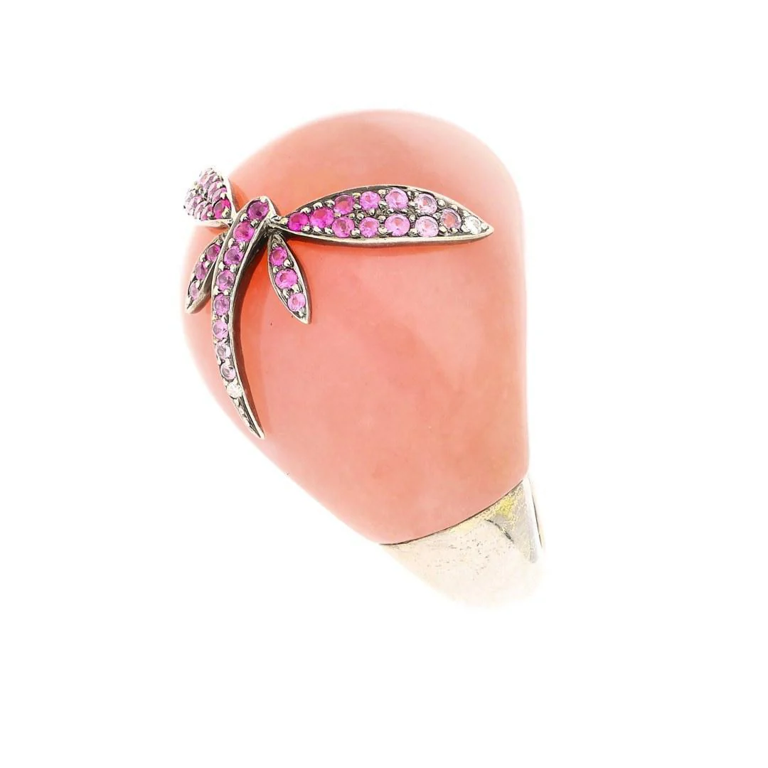 Wendy Yue Opal & Sapphire Dragonfly 18K White Gold Dome Ring - Image 4