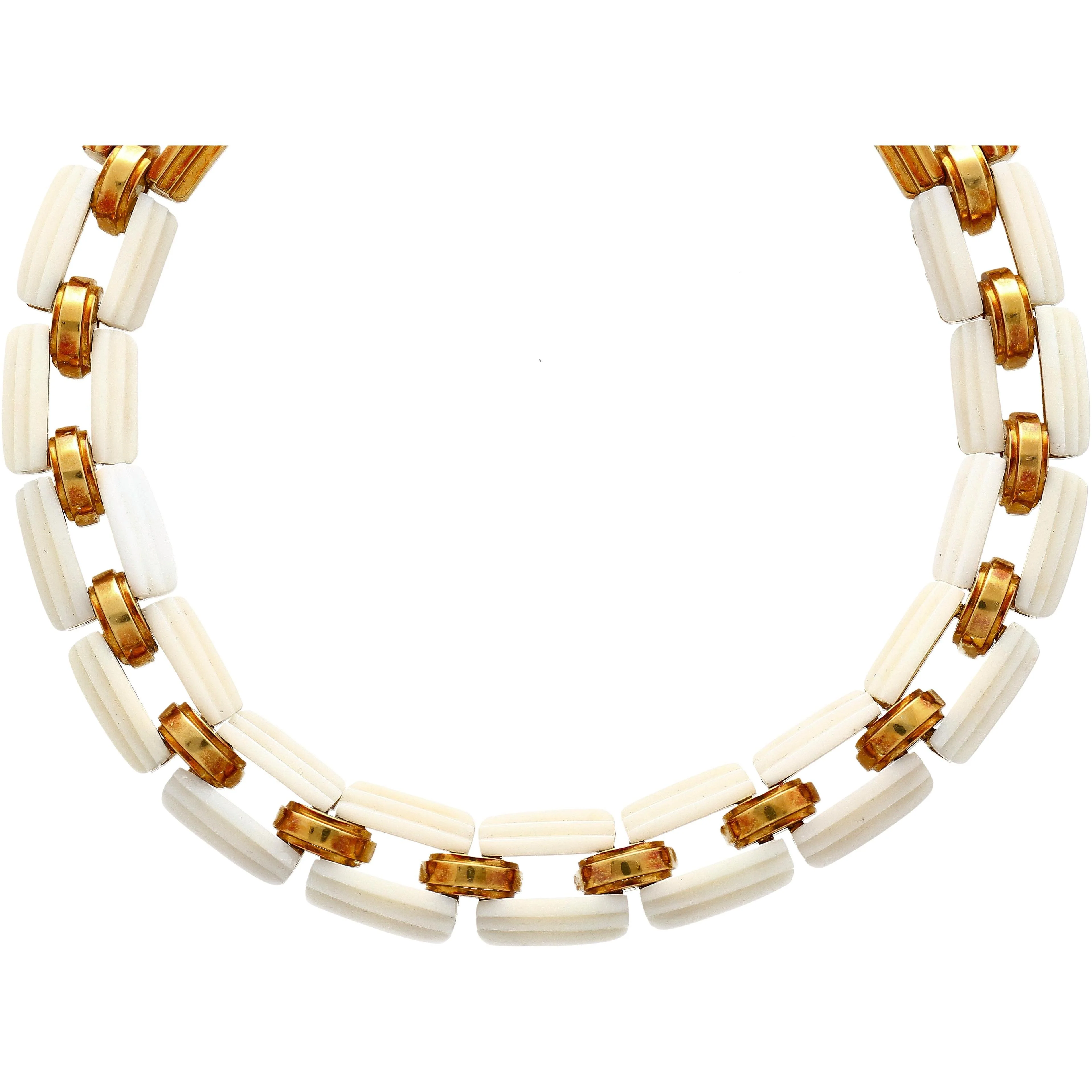 White Agate & 18K Yellow Gold Earring & Link Necklace Jewelry Set - Image 10