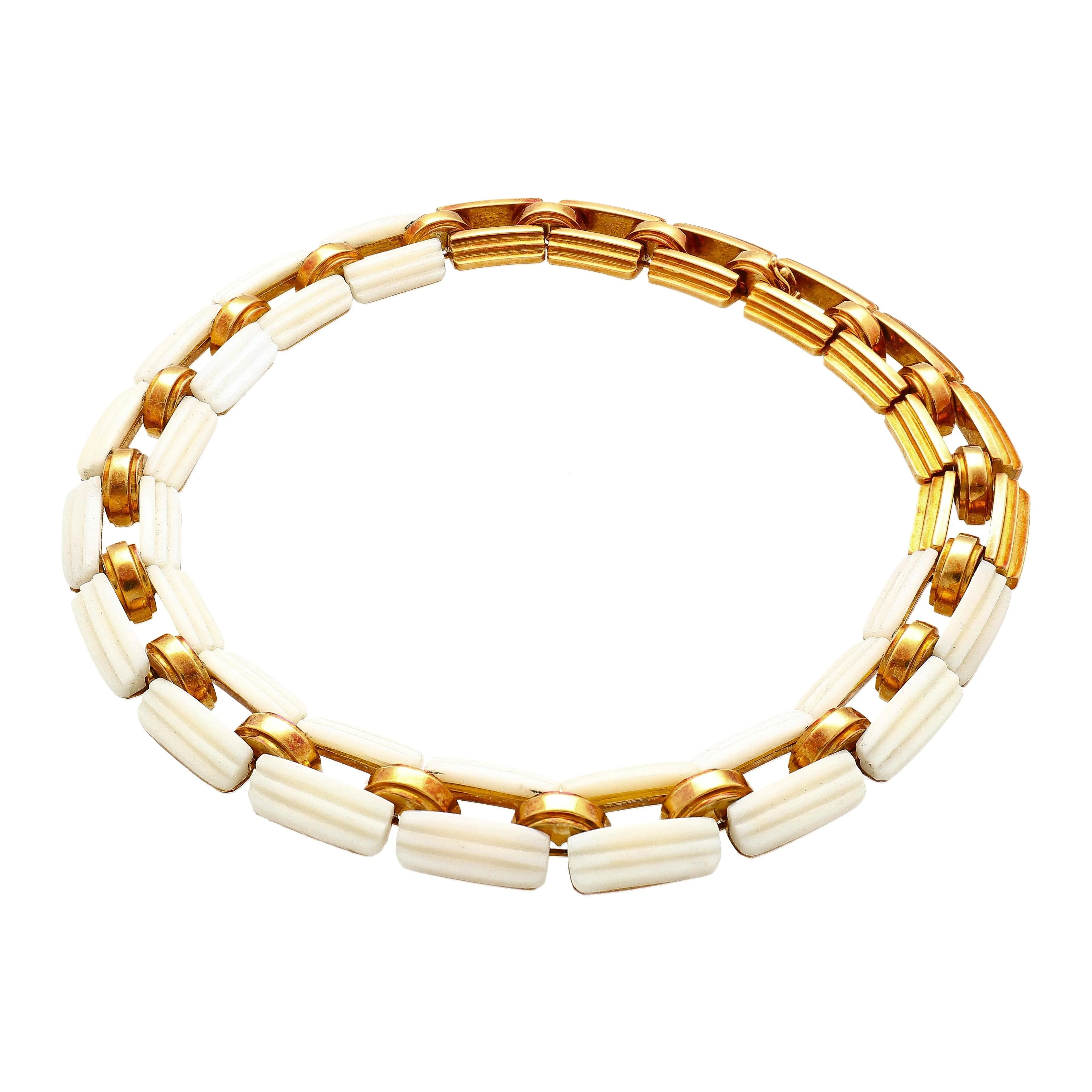 White Agate & 18K Yellow Gold Earring & Link Necklace Jewelry Set - Image 14