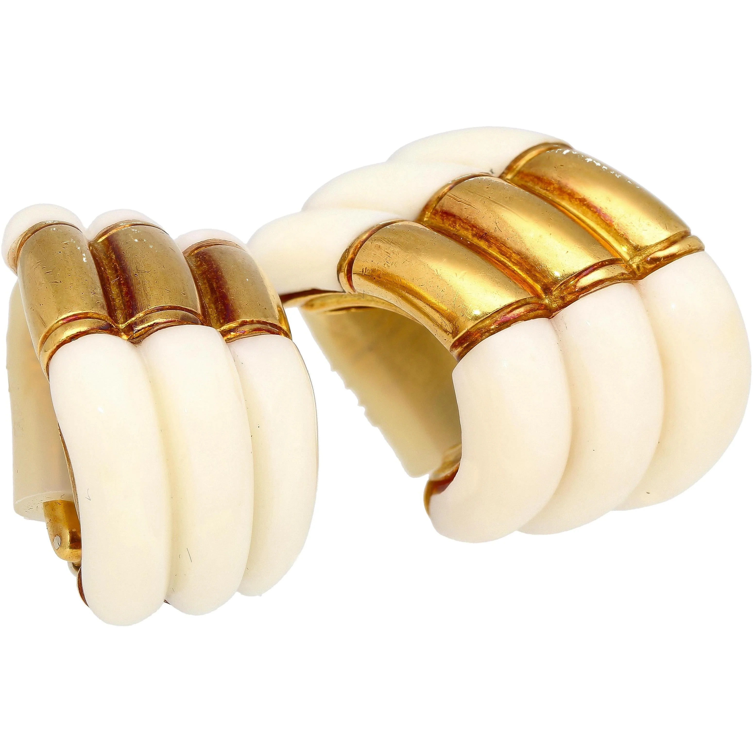 White Agate & 18K Yellow Gold Earring & Link Necklace Jewelry Set - Image 4